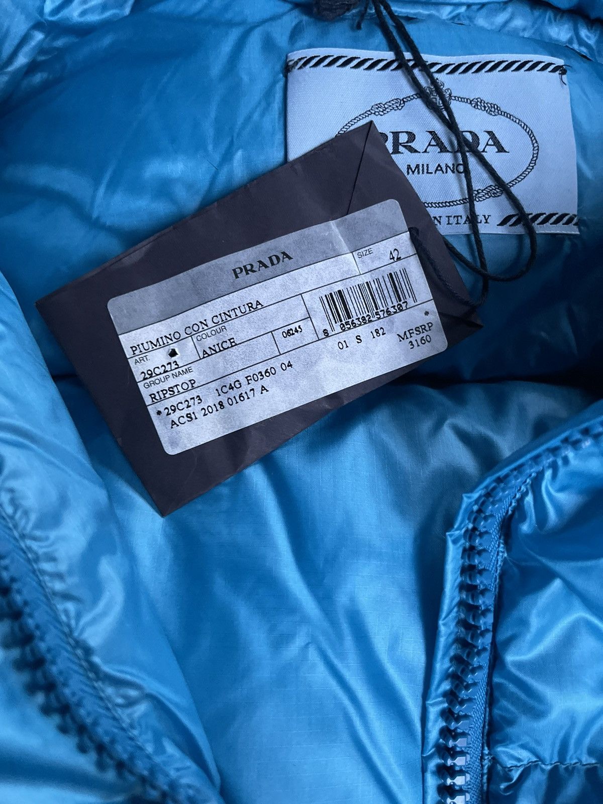 Prada NEW Prada Blue Anice Piumino Feathered Hooded Puffer Jacket Size US XS / EU 42 / 0 - 11 Thumbnail