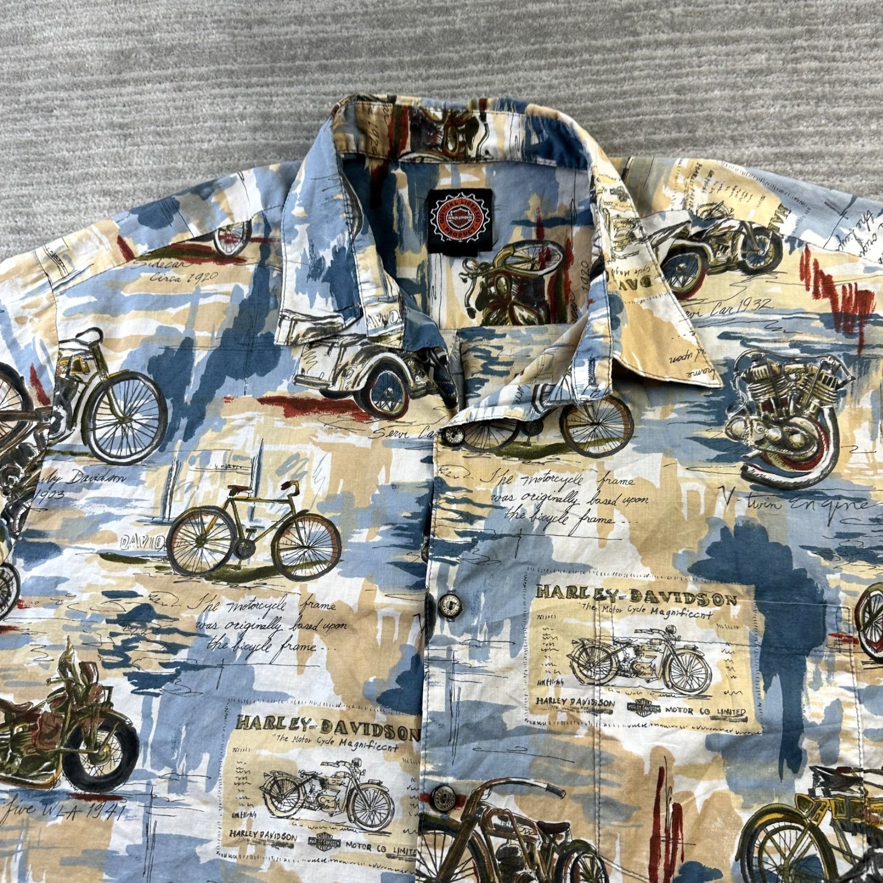 Harley Davidson VINTAGE Harley-Davidson Shirt Mens Large Beige Tan Tori Richard Camp All Over Print Size US L / EU 52-54 / 3 - 5 Thumbnail