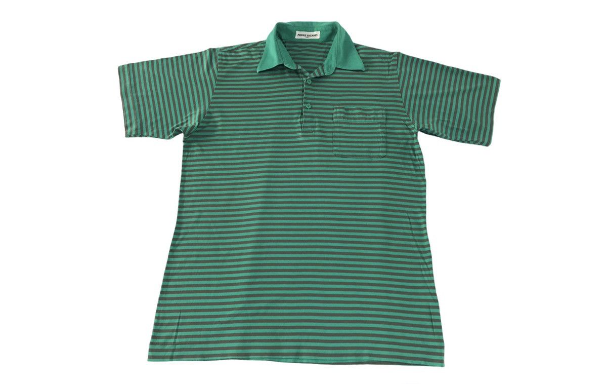 Pierre Balmain 90s Pierre Balmain Paris Single Pocket Stripe Green Polo Tee Size US M / EU 48-50 / 2 - 1 Thumbnail