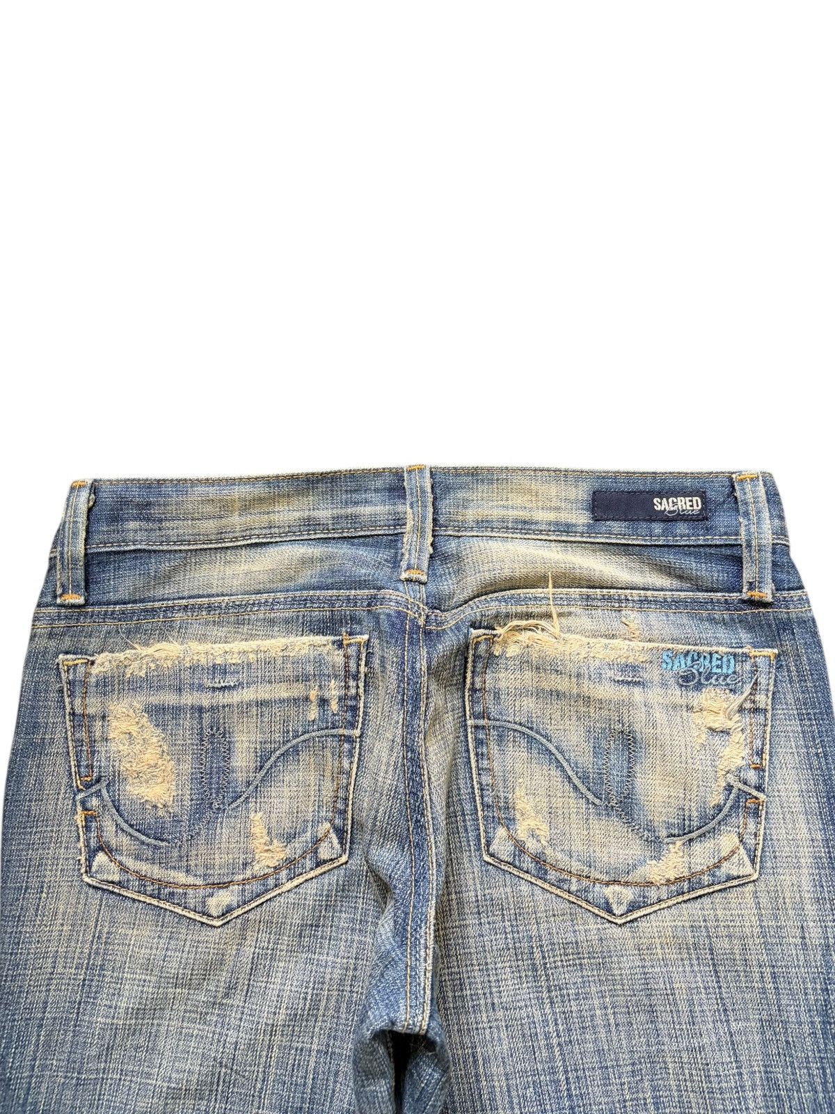 Edwin Vintage Sacred Blue Checkered Distress Low Rise Flare Jeans Size 28" / US 6 / IT 42 - 4 Thumbnail