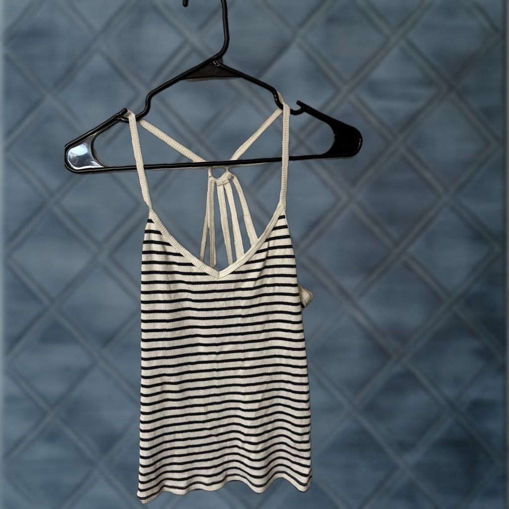 Aeropostale VINTAGE Aeropostale Tank Top Women’s Medium Sleeveless Cropped White Striped Casual Summer Size M / US 6-8 / IT 42-44 - 1 Thumbnail