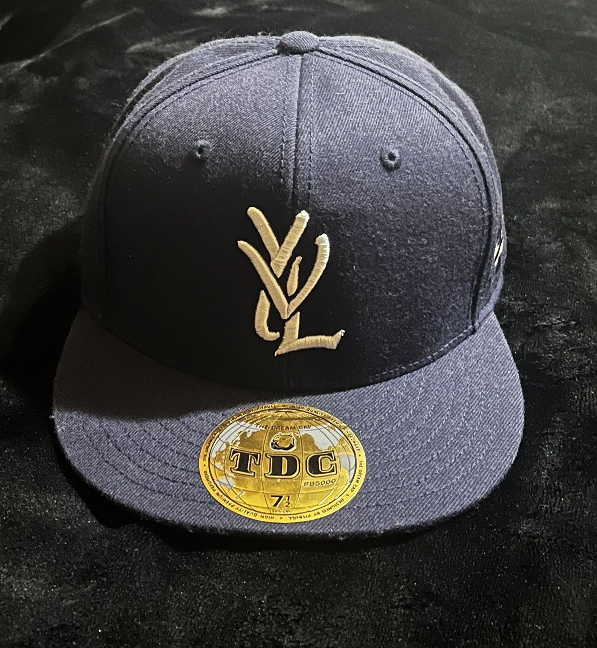 Playboi Carti 7 1/2 Playboi Carti YVL Fitted Hat White on Navy