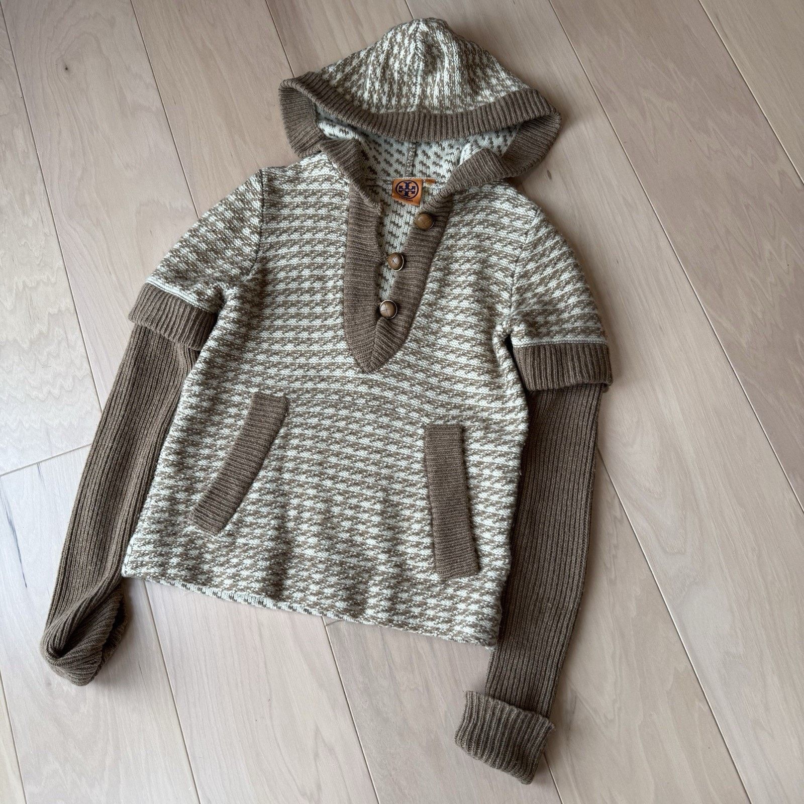 Tory Burch Tory Burch Sweater XS Brown Hooded Wool Pullover Argyle Glam Size XS / US 0-2 / IT 36-38 - 9 Thumbnail