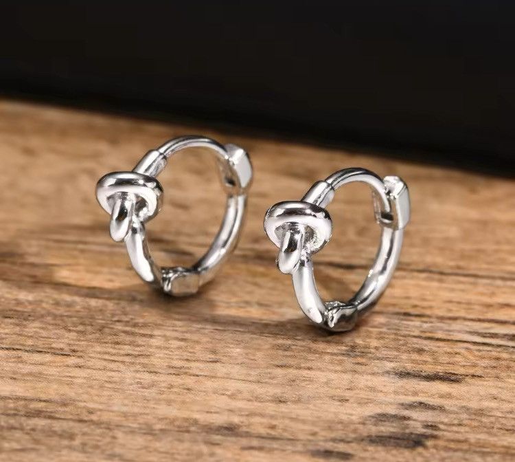 Diamond Earrings x Jewelry Knot Earring in Silver, Men's