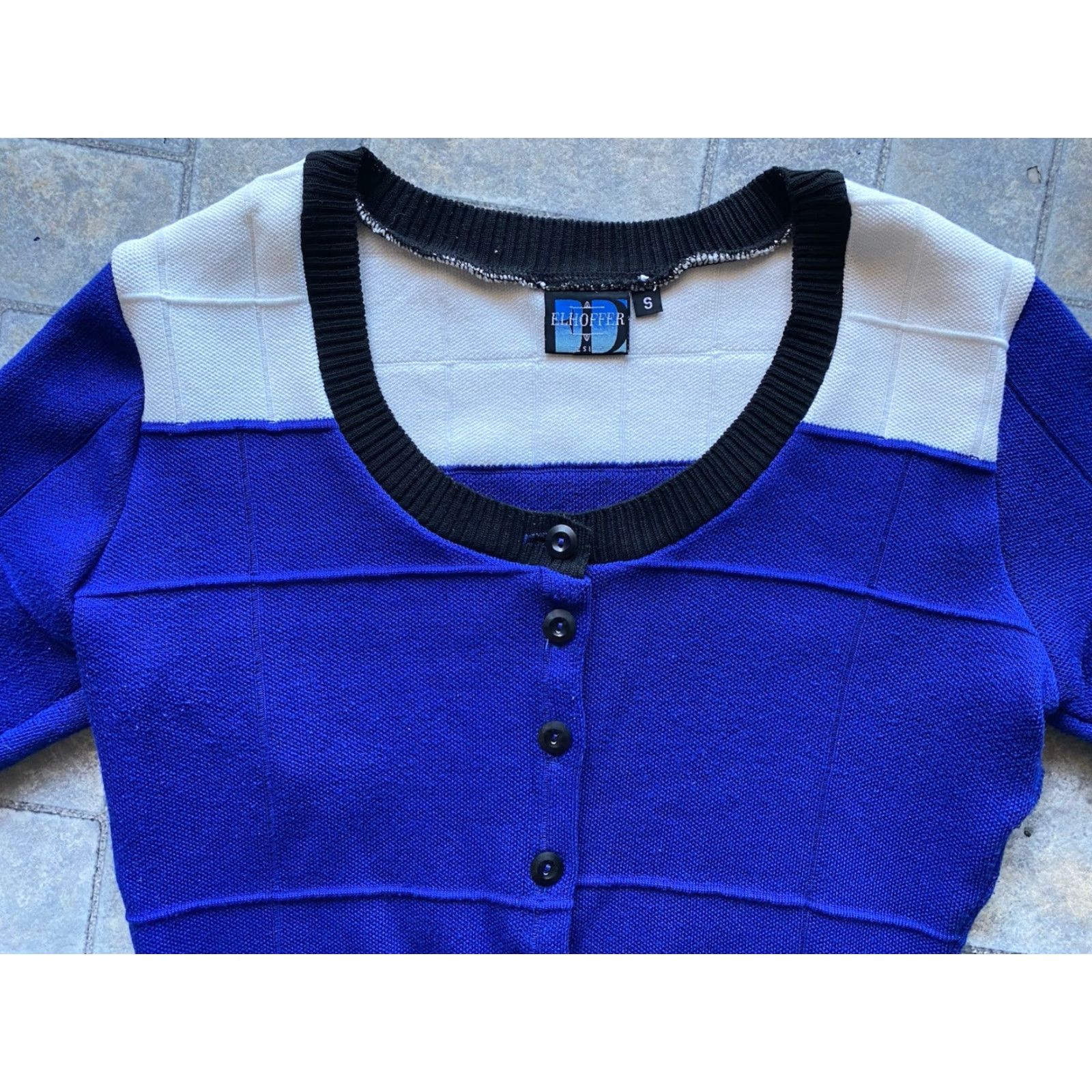Vintage VINTAGE Elhoffer Design WOMENS SMALL Cropped Sweater Cardigan Blue White Made In USA Womens Small Cardigan USA Theme 90s? Size S / US 4 / IT 40 - 4 Thumbnail