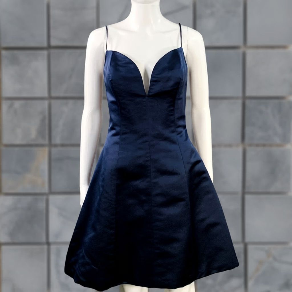 Vintage DONALD DEAL Navy Taffeta Spaghetti Straps Knee-Length Cocktail Dress Size 8 Womens Dress Size M / US 6-8 / IT 42-44 - 1 Thumbnail