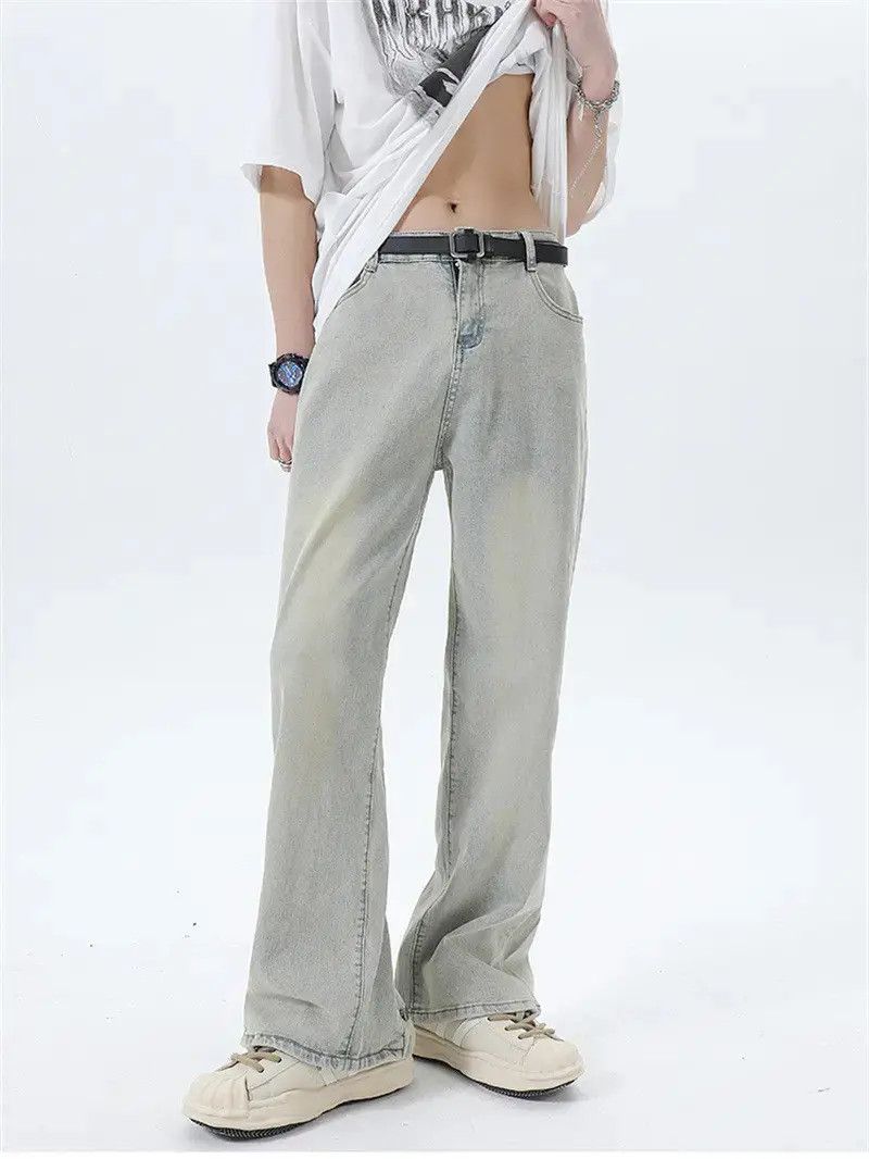 Retro loose yellow mud straight leg jeans