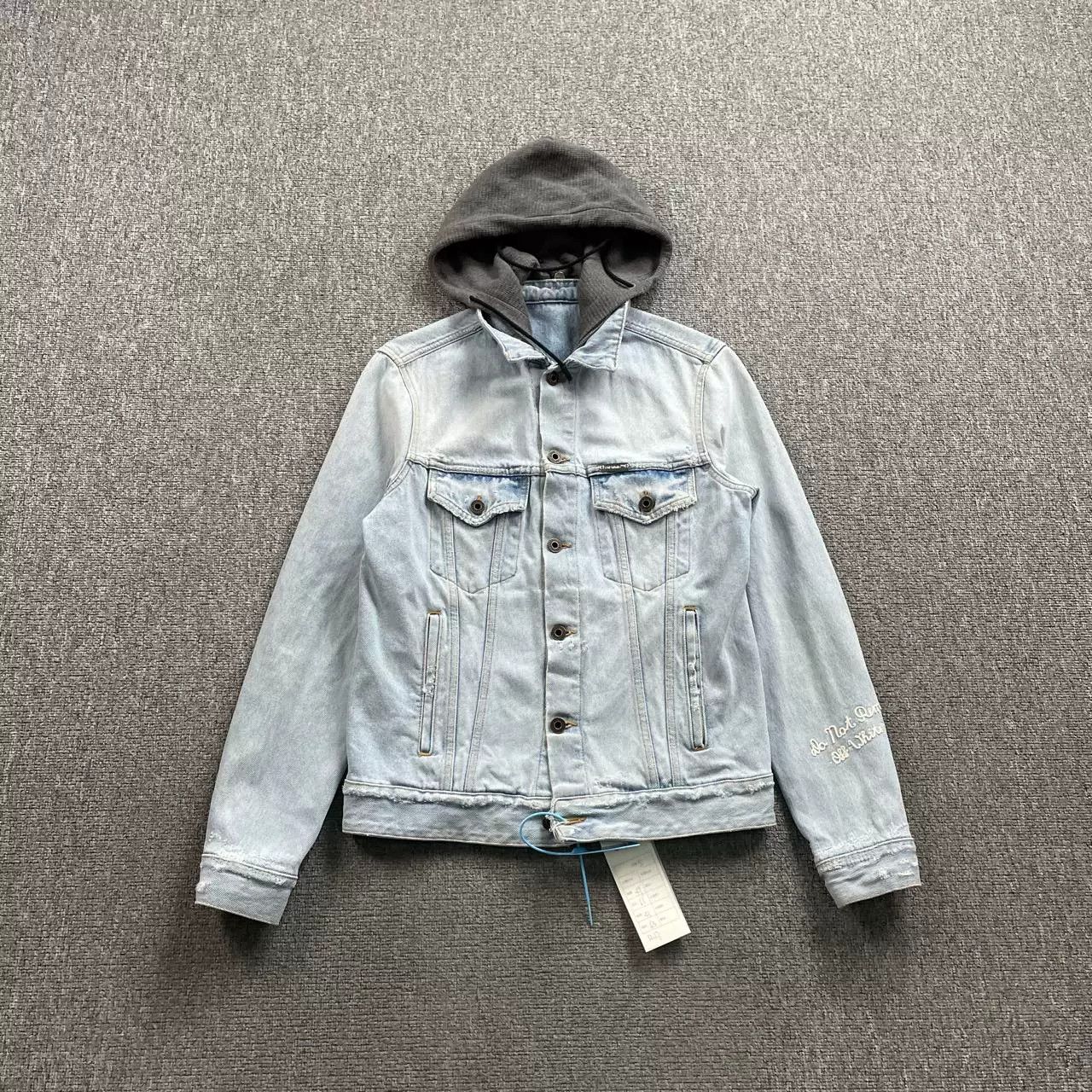 Off-White Off White Blue Washed Hooded Denim Jacket Size US S / EU 44-46 / 1 - 1 Thumbnail