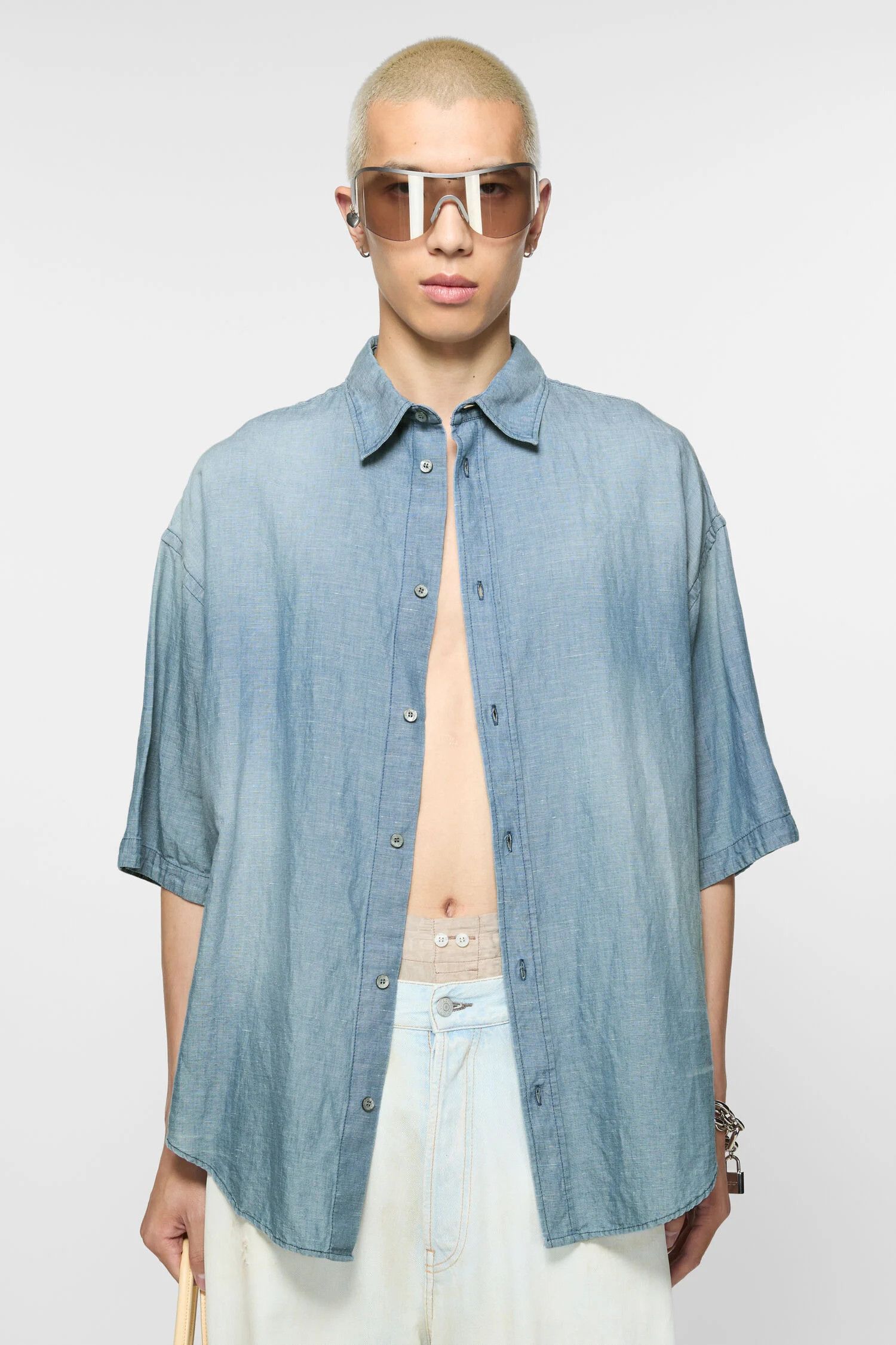 Acne Studios o1tko10825 Back Logo Stamp Denim Linen Shirt in Blue Size US M / EU 48-50 / 2 - 2 Thumbnail