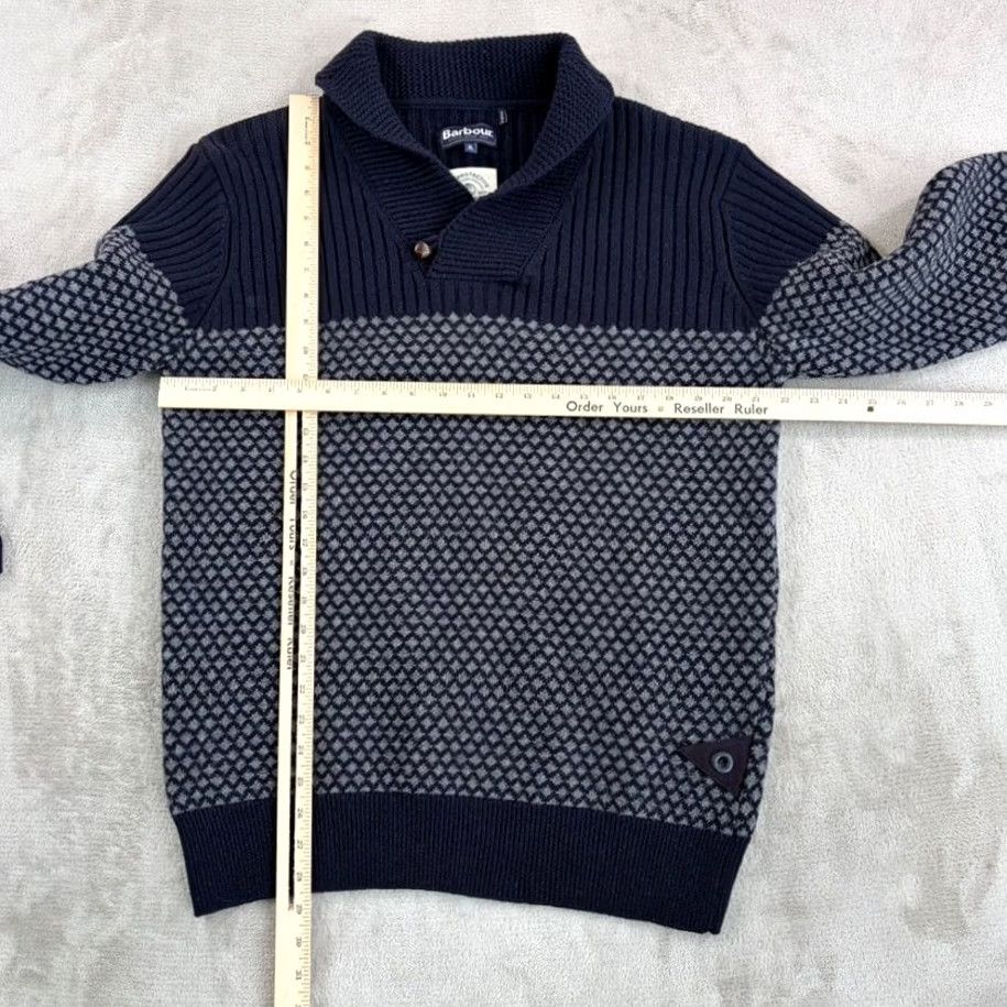 Barbour BARBOUR Sweater Jumper Navy Grey Geometric 100% Wool XL Men Pullover Turtleneck Knitted Knit Design Designer Modern Barbour Logo Size US XL / EU 56 / 4 - 4 Thumbnail