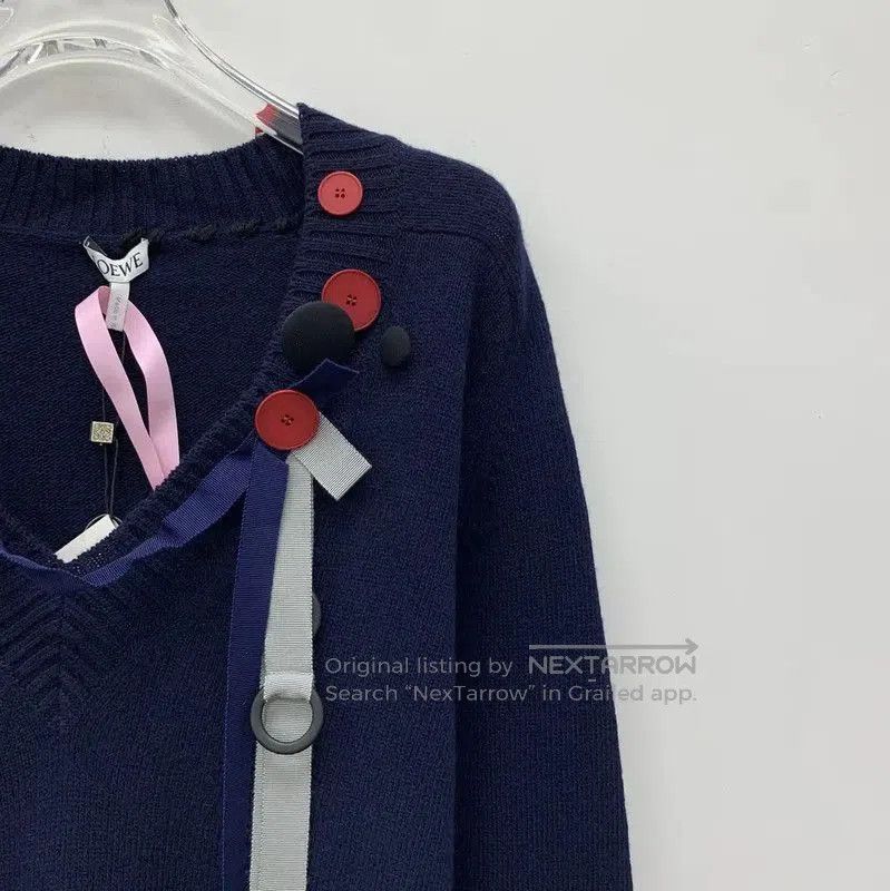 Loewe Loewe Women's Navy Wool Knit Top with Ribbons . Size XS / US 0-2 / IT 36-38 - 3 Thumbnail