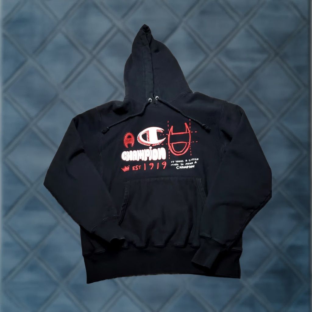 Champion Champion Reverse Weave Hoodie Mens Small Black Graphic Long Sleeve Pullover Size US S / EU 44-46 / 1 - 1 Thumbnail