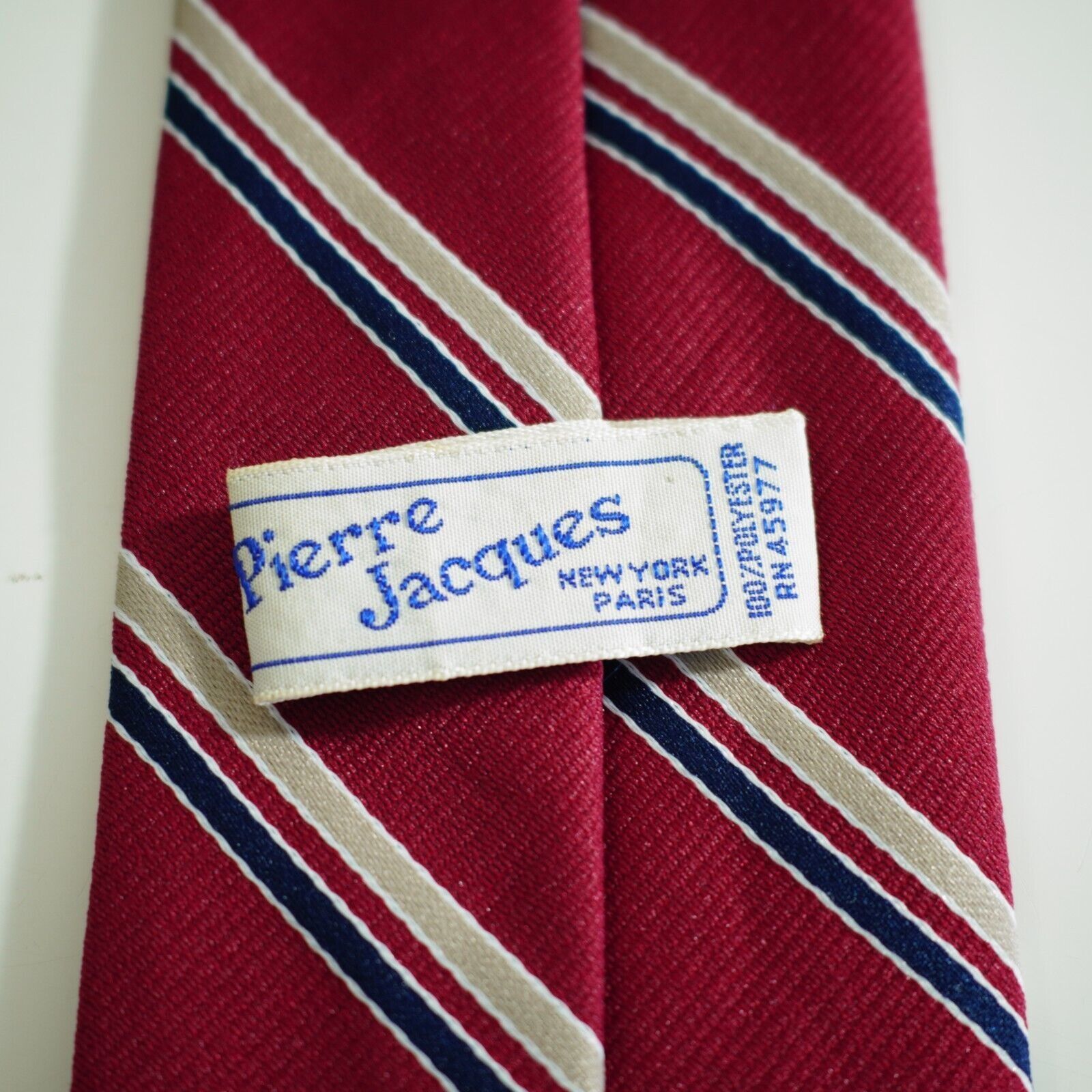 Vintage Pierre Jacques Red Blue Tan Striped Woven Polyester Skinny T Size ONE SIZE - 3 Thumbnail