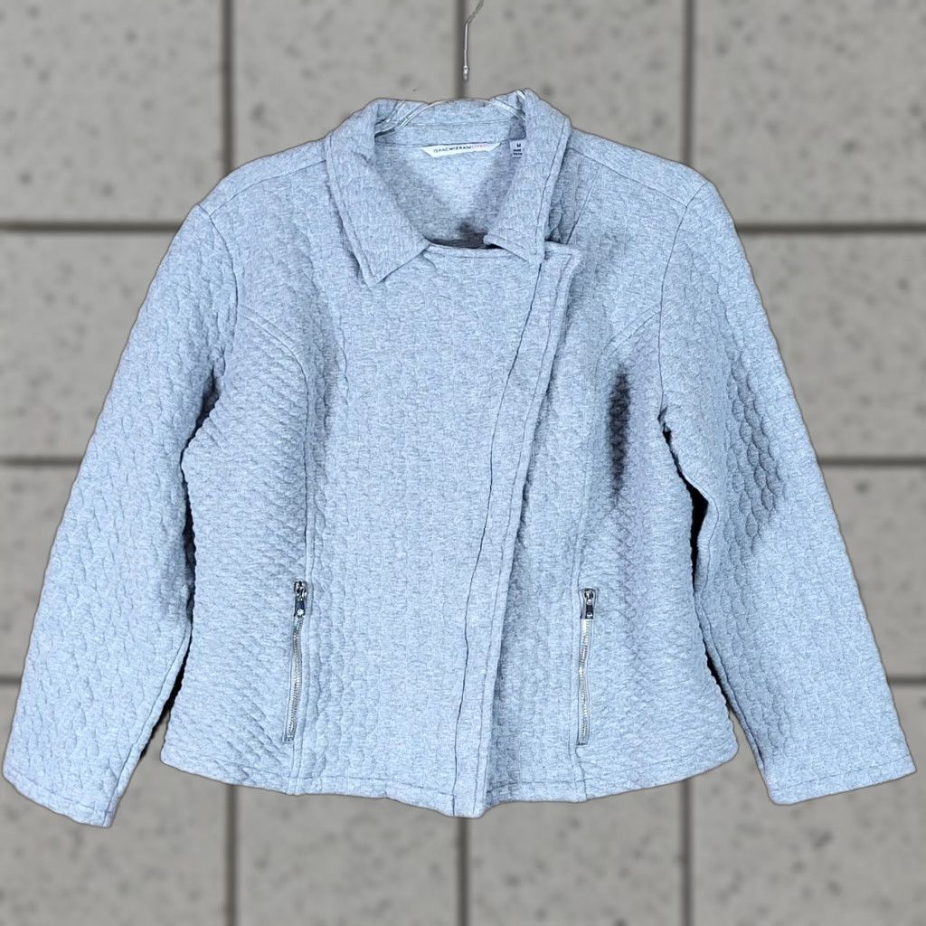 Isaac Mizrahi Isaac Mizrahi Jacket Gray Quilted Moto Women M Cotton Blend Zip Pockets Shirt? Size M / US 6-8 / IT 42-44 - 1 Thumbnail