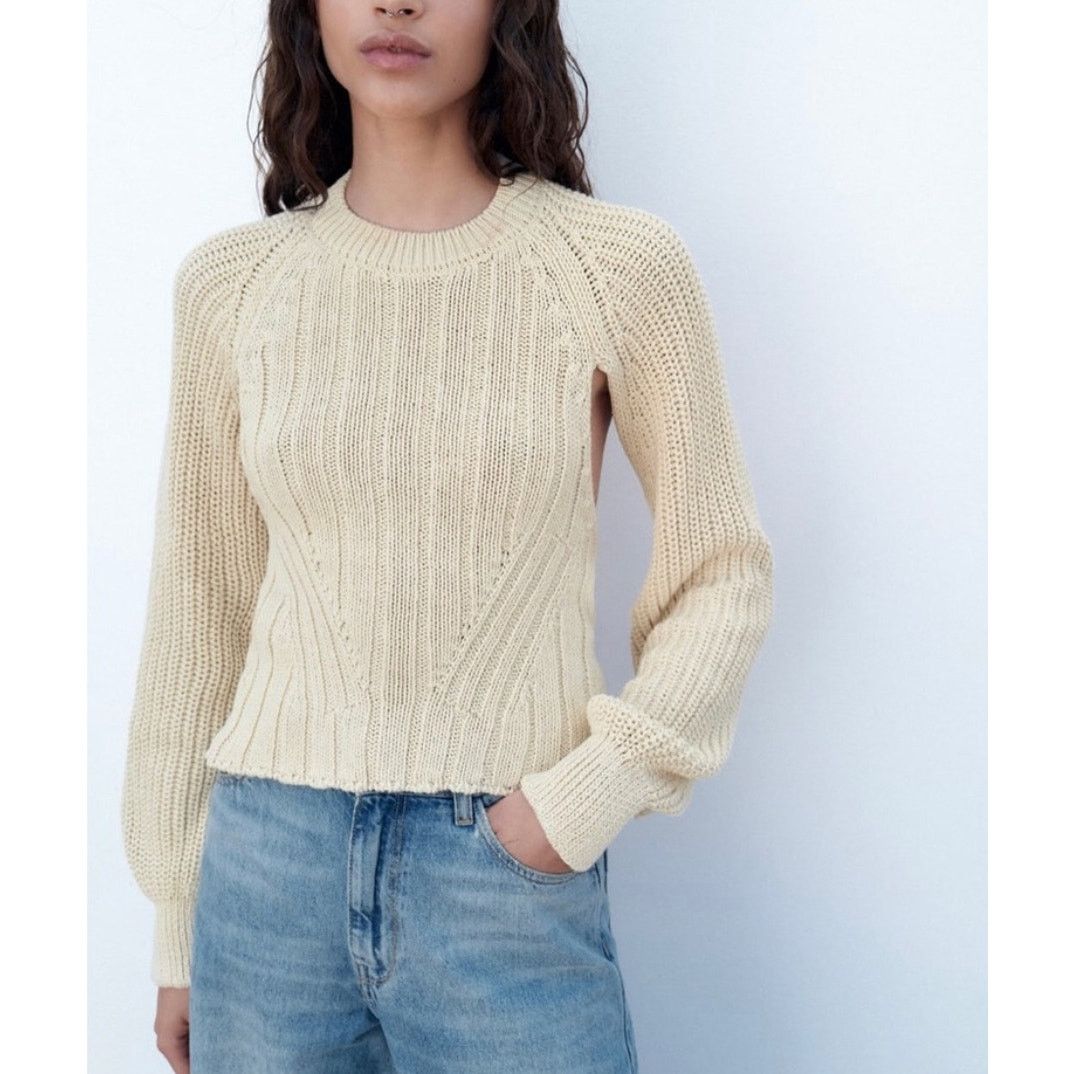 Zara ZARA - Open Back Knit Top / Beige / XS/ NWT Size XS / US 0-2 / IT 36-38 - 1 Thumbnail