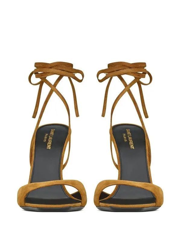 Saint Laurent Paris o1b1hav111224 Paz Sandals in Suede Metallized Leather Brown Size US 7.5 / IT 37.5 - 3 Thumbnail