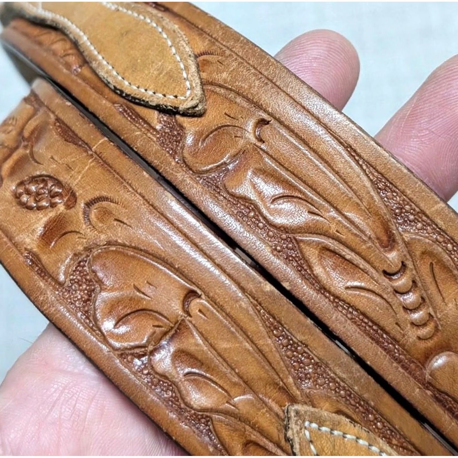 Vintage VINTAGE Ranger belt Western belt, Tooled brown leather 30 Ranger belt Men XS? Size 30 - 3 Thumbnail