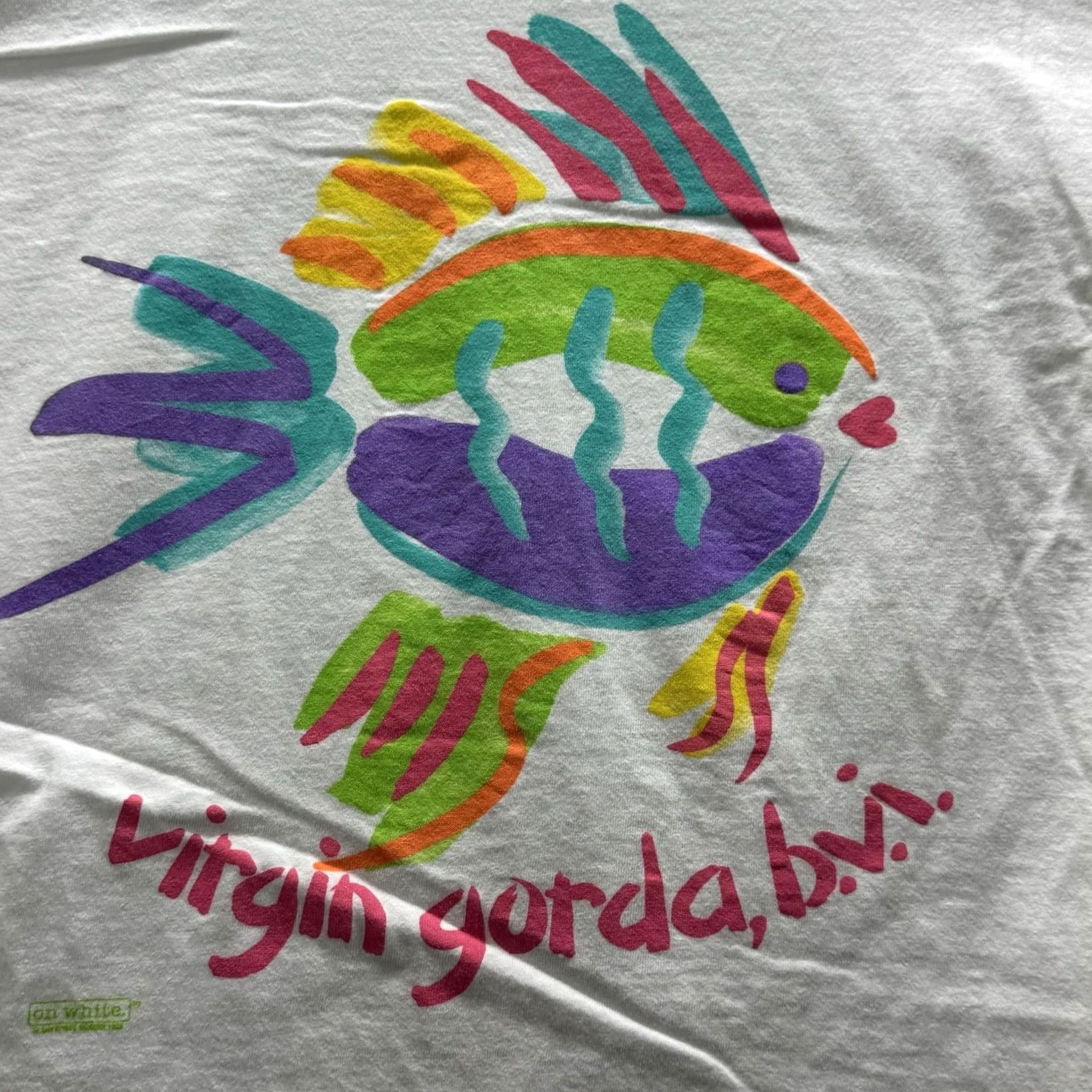 Vintage On White Mens L White Virgin Gorda B.V.I. Fish Graphic Tee Crewneck Shirt Size US L / EU 52-54 / 3 - 3 Thumbnail