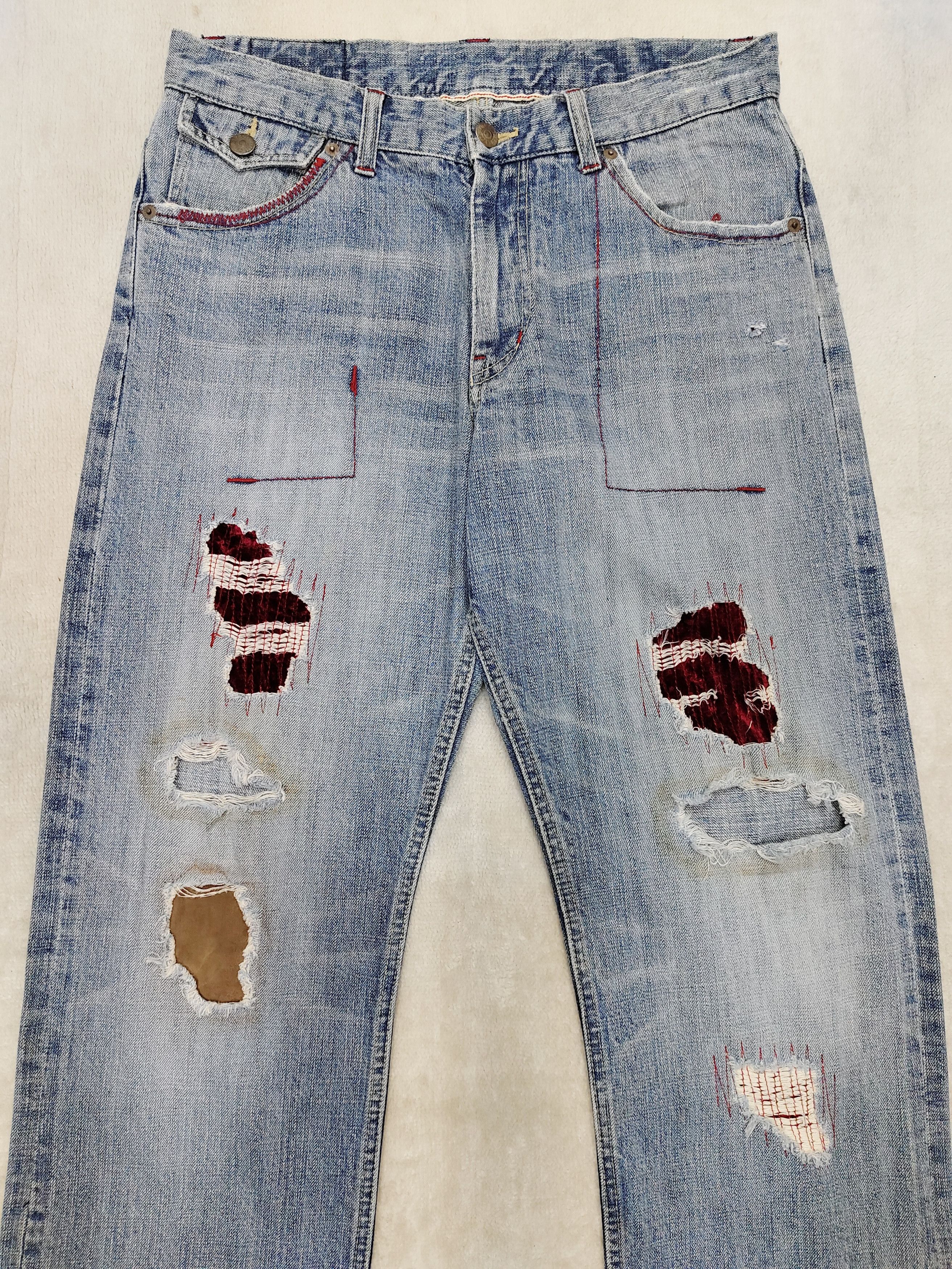 Japanese Brand 00s Rattletrap 🇯🇵 Distressed Pacthwork Raw Selvedge Jeans Size US 32 / EU 48 - 2 Thumbnail