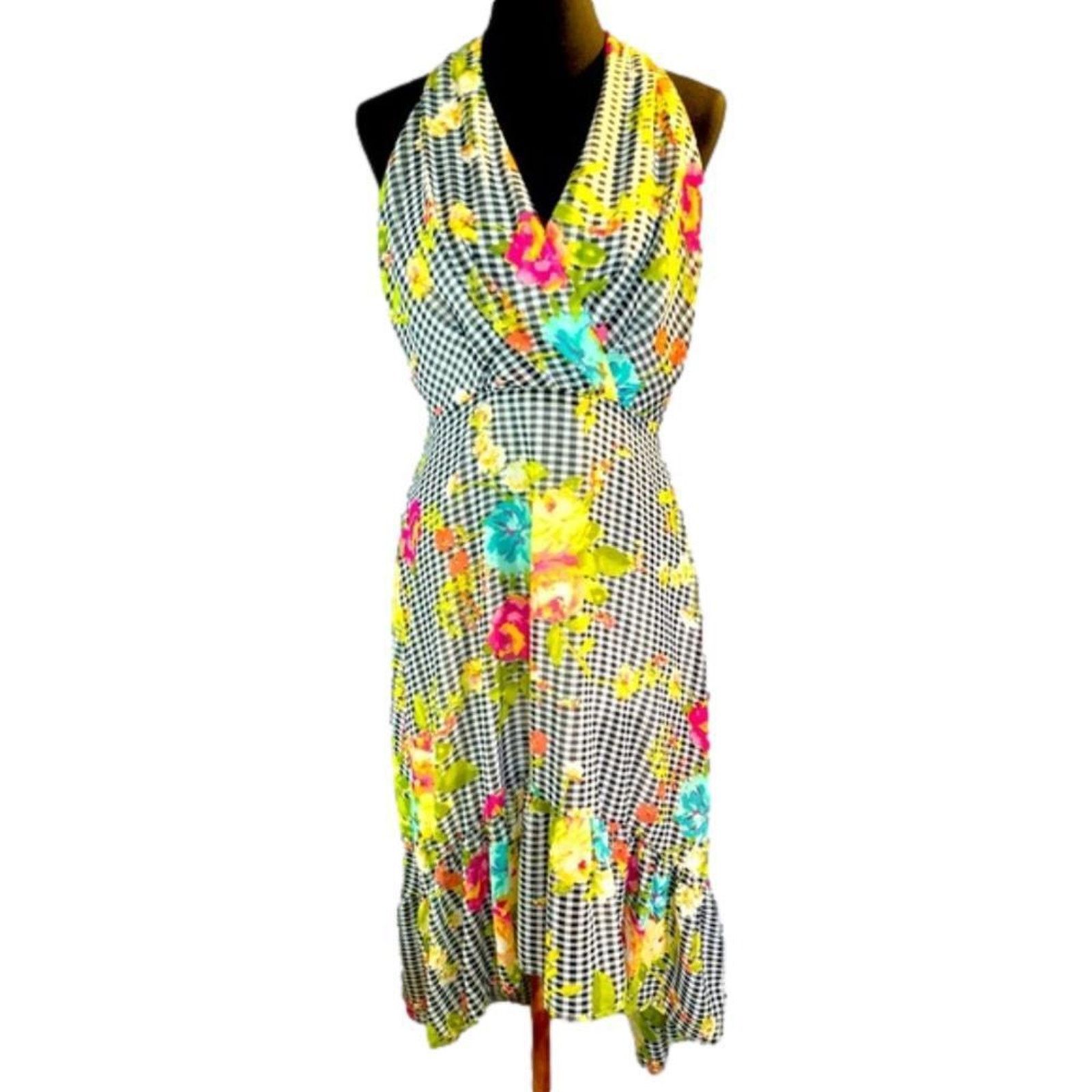 Designer Chic Floral Halter Dress - Size M Size M / US 6-8 / IT 42-44 - 1 Thumbnail