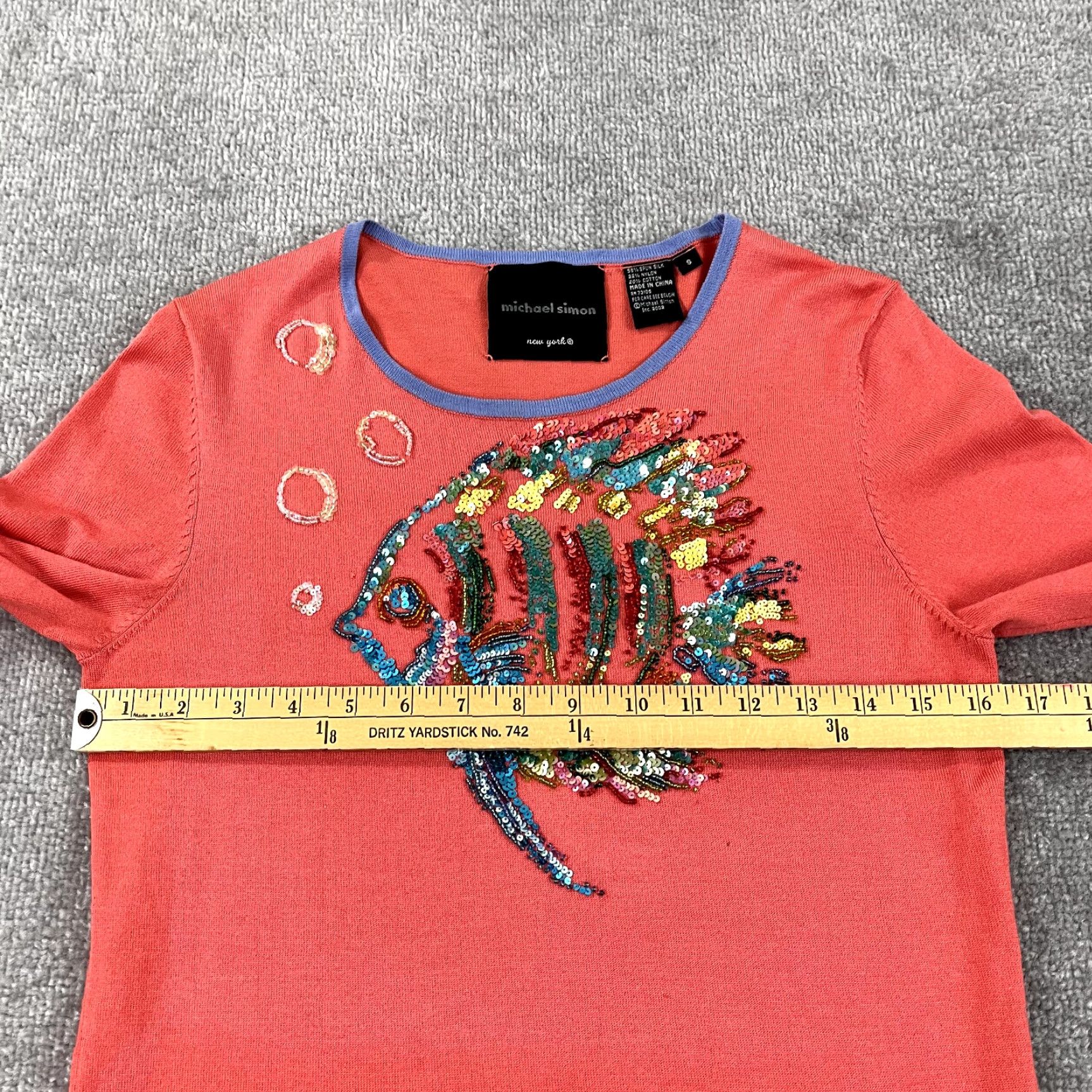 Simons MICHAEL SIMON New York Sweater Shirt Womens Small Sequin Beaded Fish Silk Top Size S / US 4 / IT 40 - 5 Thumbnail