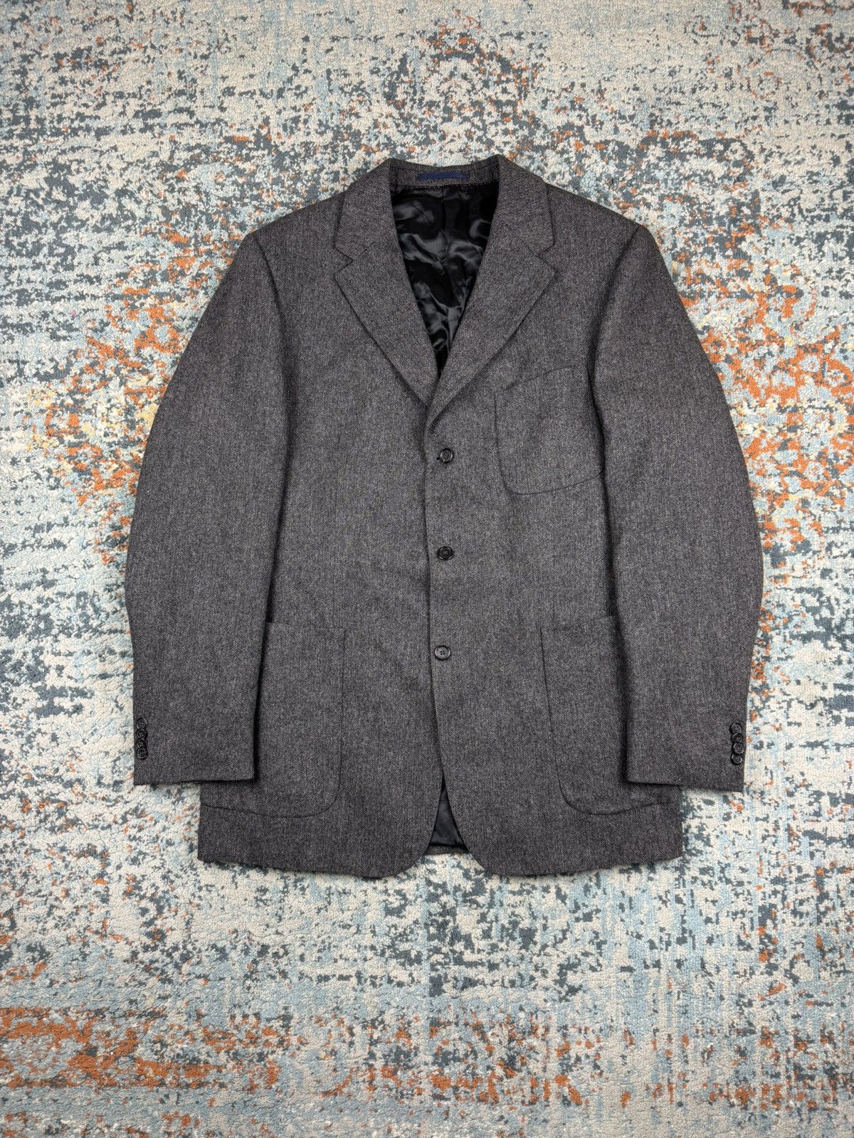 Burberry × Vintage Burberry charcoal wool cashmere blend long blazer old money Size 44R - 1 Thumbnail