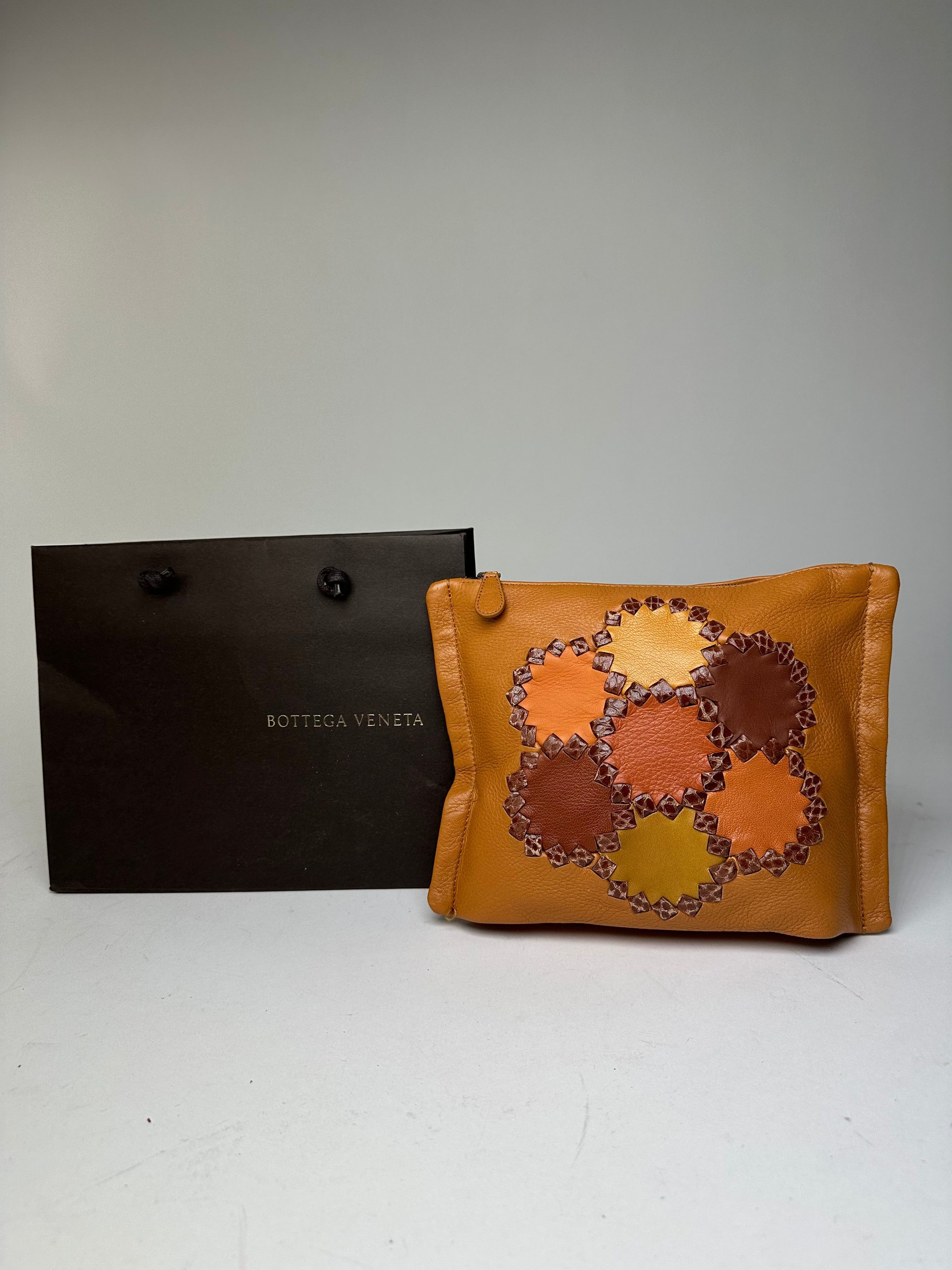Bottega Veneta 2008 Patchwork Floral Leather Clutch Cognac Size ONE SIZE - 1 Thumbnail