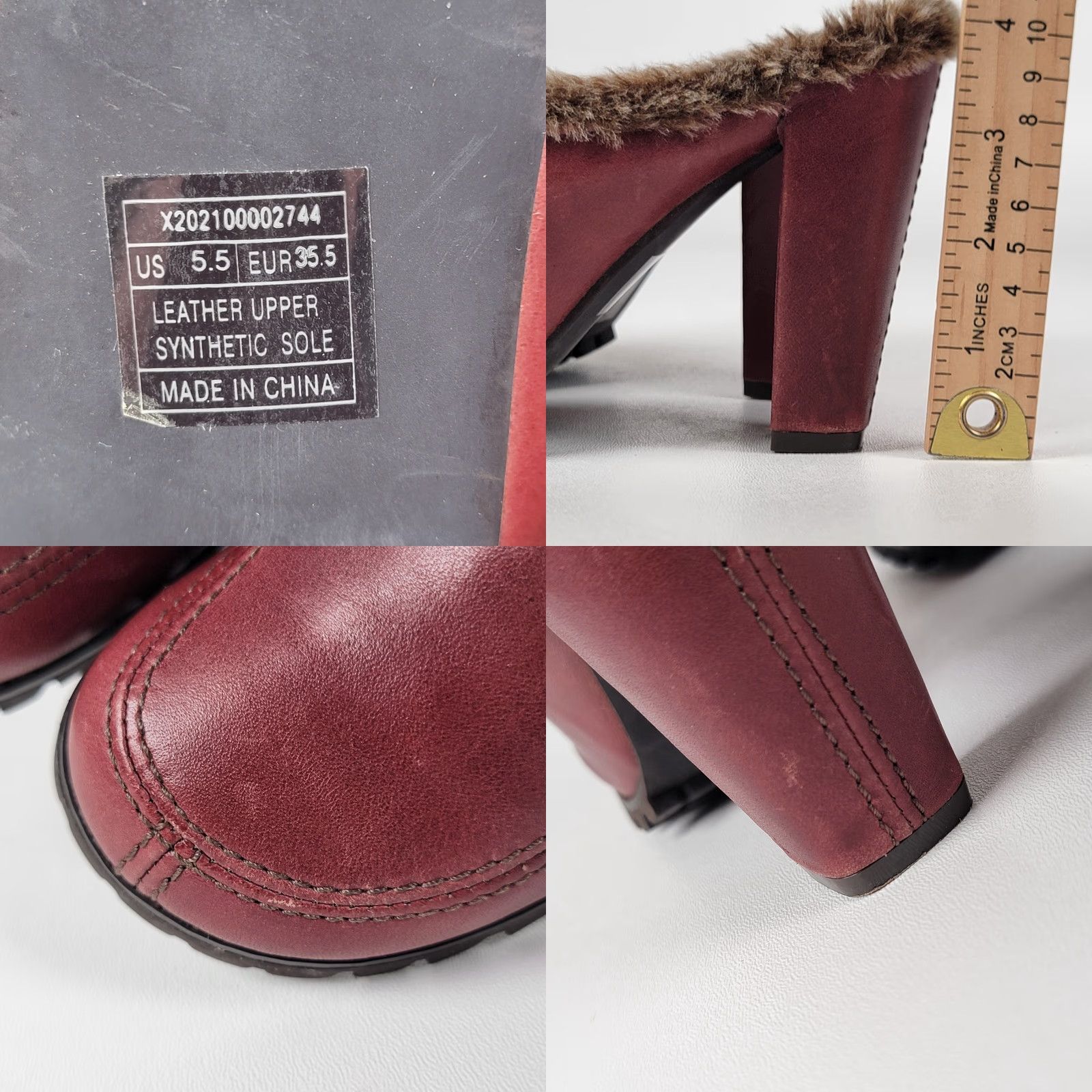 XOXO VINTAGE XOXO 90s Burgundy Leather CLOG Heels Fur Trim Mule Size 5.5 Ladies Size US 6 / IT 36 - 8 Thumbnail