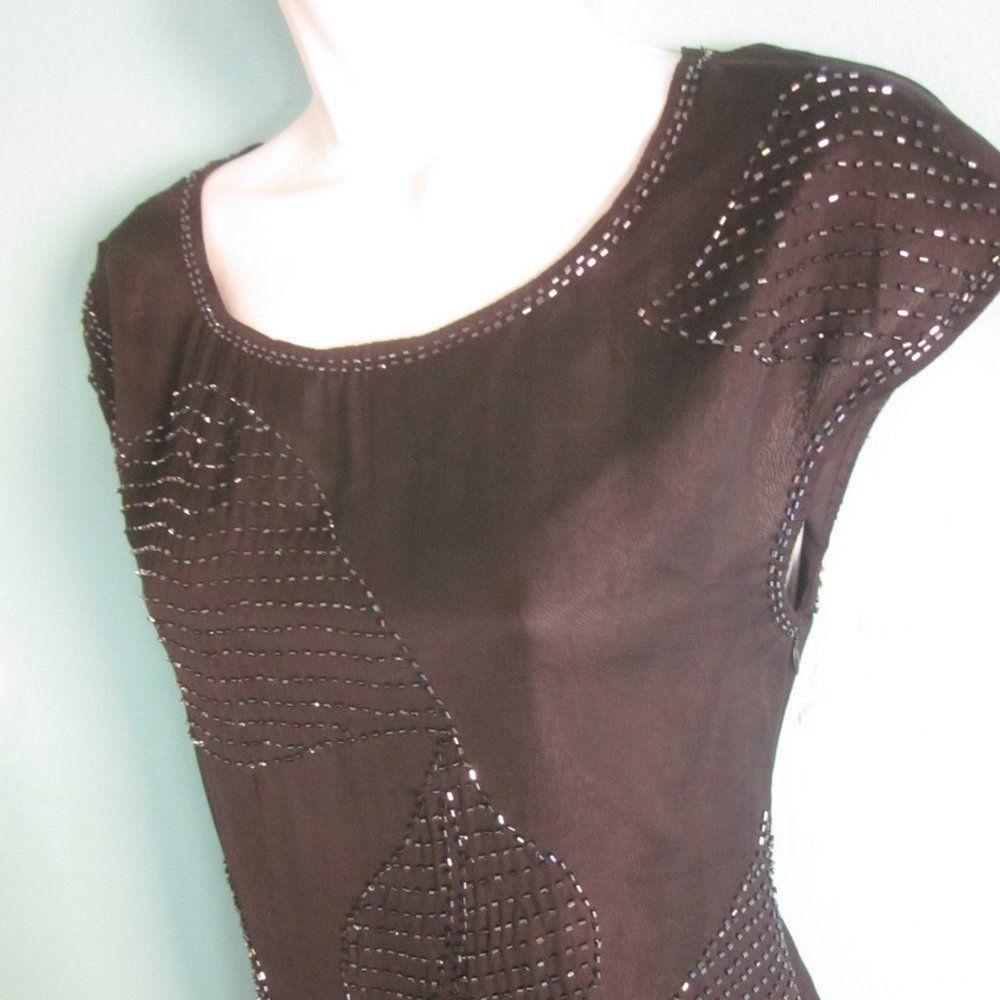 PRINCESS POLLY Bizz Princess Black Silk Dress Size S Beaded Leaf Pattern em Size S / US 4 / IT 40 - 2 Thumbnail