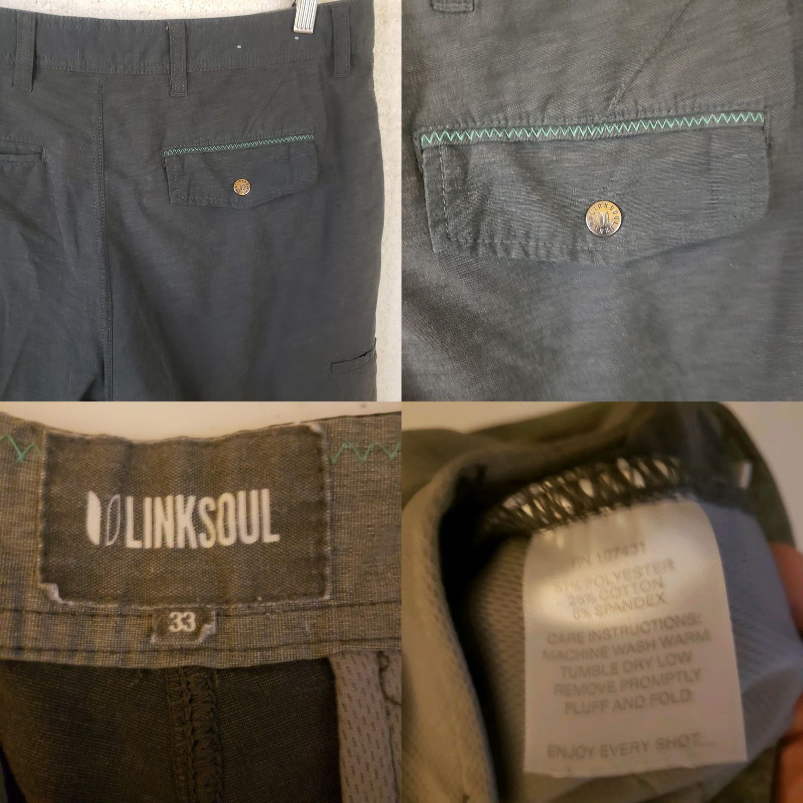 Vintage Linksoul Boardwalker Shorts Mens 33 Charcoal Gray Golf Chino Performance Stretch 9 Inseam Flat Front Zip Pocket Casual Travel Adult Regular Size US 33 - 8 Thumbnail