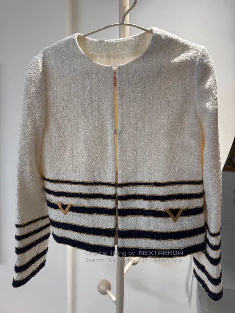 Valentino Valentino Blue and white striped gold women's coat Size L / US 10 / IT 46 - 1 Thumbnail