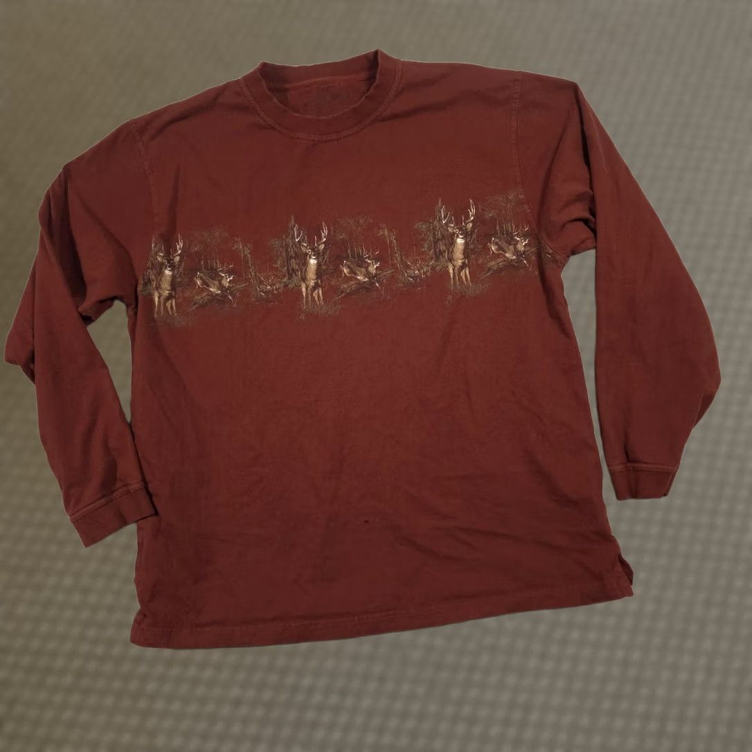 Vintage North River Outfitters Shirt Mens 2XL Brown Deer Buck Graphic Tee Long Sleeve Size US XXL / EU 58 / 5 - 1 Thumbnail