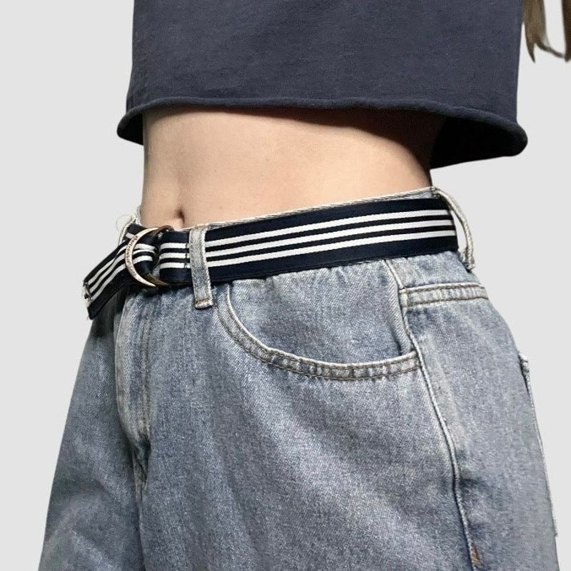 Abercrombie & Fitch Abercrombie & Fitch Navy Blue + White Striped D-Ring Belt Size ONE SIZE - 3 Thumbnail