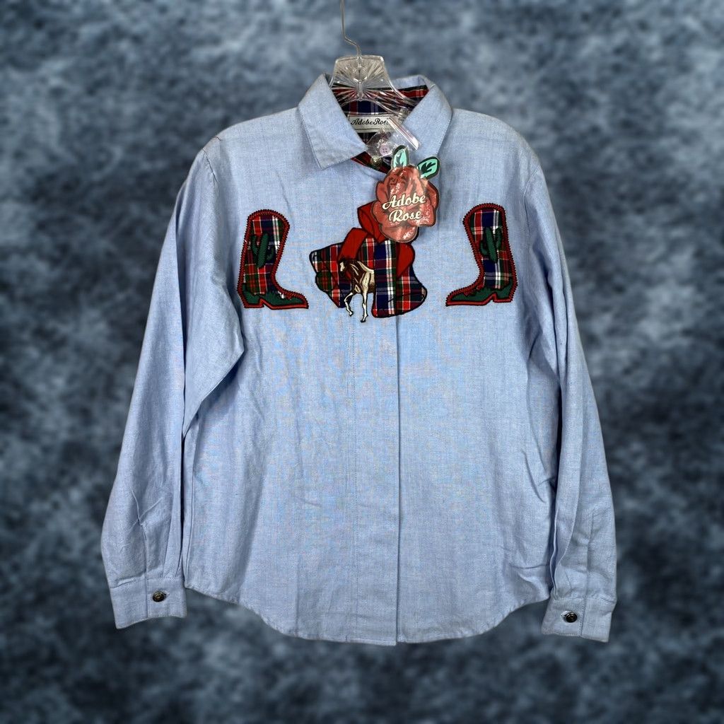 Vintage VINTAGE Adobe Rose Top Womens S Blue Red Plaid Cowgirl Western Button Up NWT Size S / US 4 / IT 40 - 1 Thumbnail