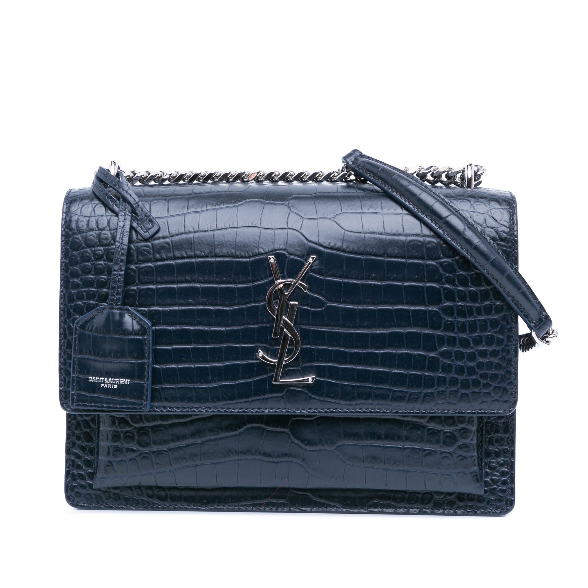 Saint Laurent Paris Saint Laurent Medium Croc Embossed Monogram Sunset Bag Blue Size ONE SIZE - 1 Thumbnail