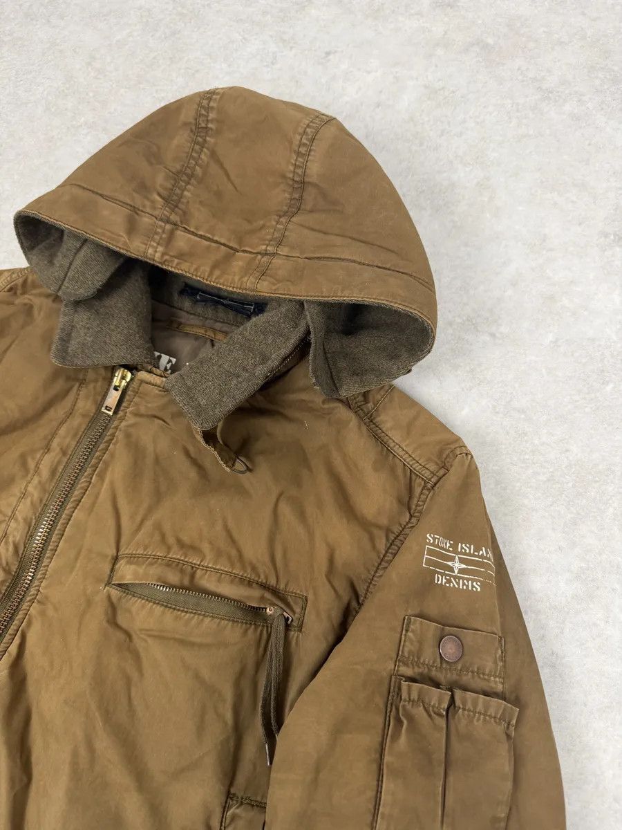 2000s Stone Island Brown Hooded Utility Bomber Jacket
