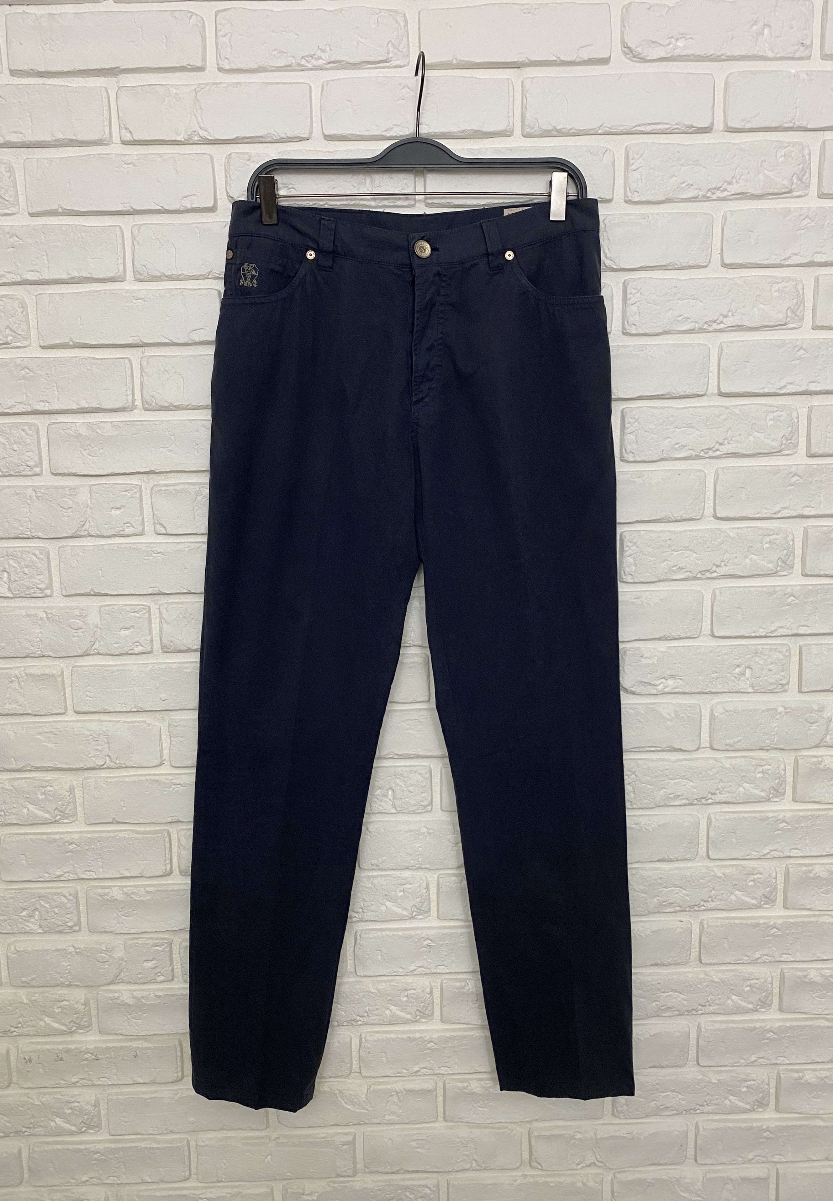 image of Brunello Cucinelli Cotton Pants Trousers Small Logo Size 48 in Dark Navy, Men's