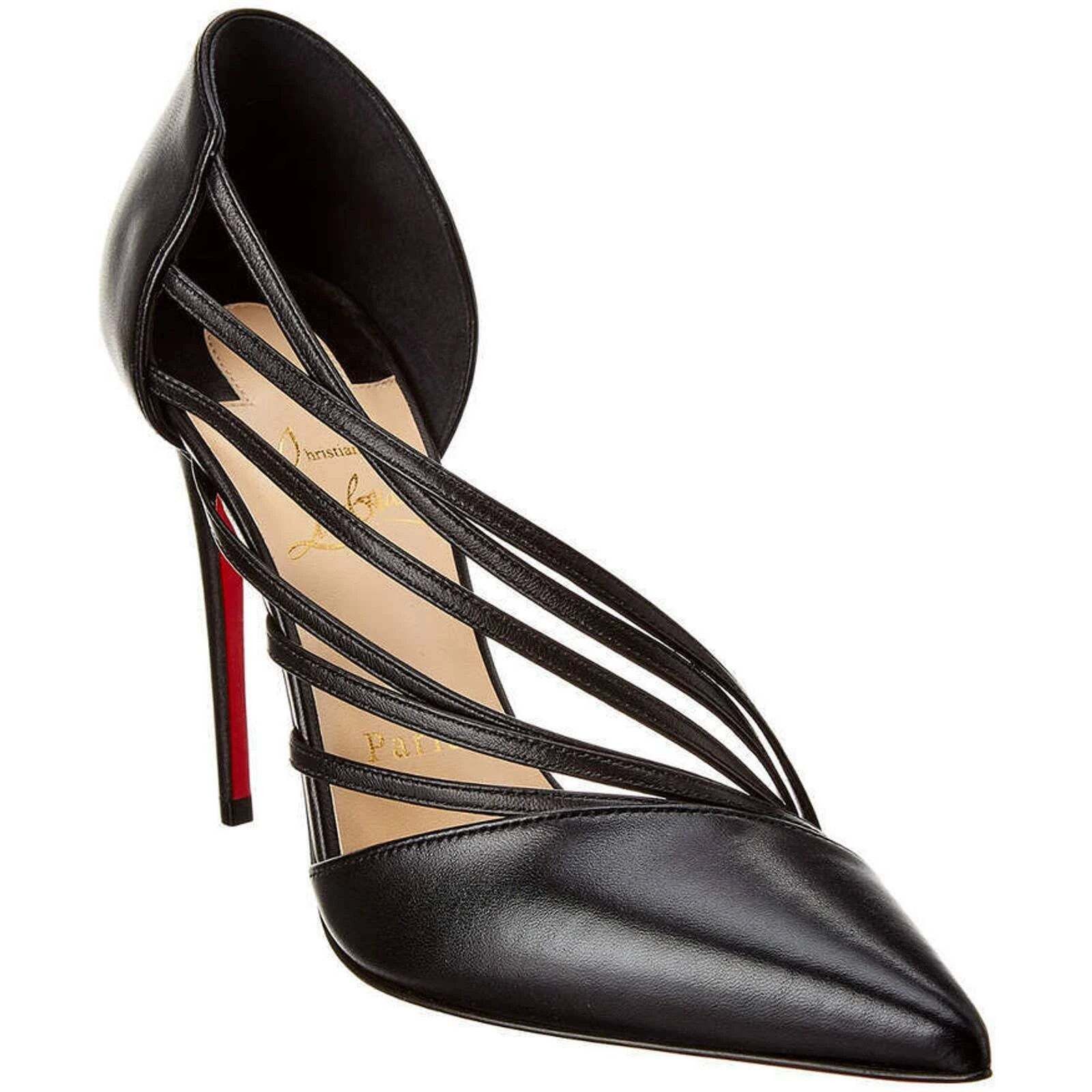 Christian Louboutin Antinorina 100 Black Leather Strappy Pointed Heel Pump 40.5 Size US 10.5 / IT 40.5 - 3 Thumbnail