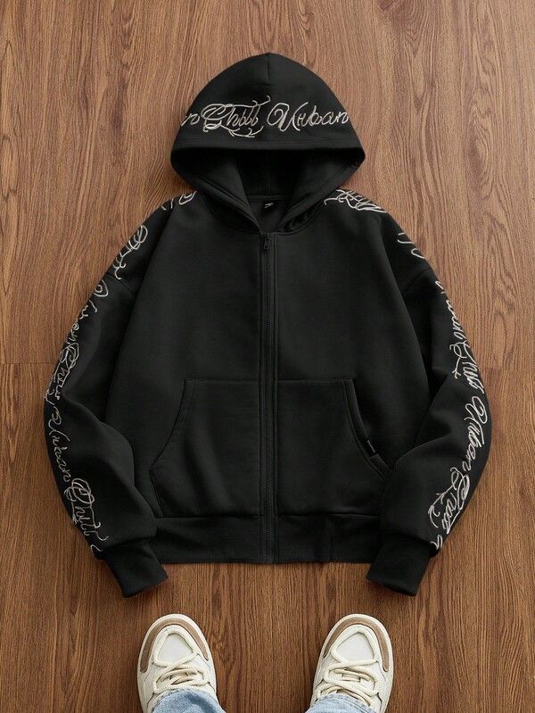 Japanese Brand Black Hoodie with Zipper and Embroidered Sleeves Size US M / EU 48-50 / 2 - 1 Thumbnail