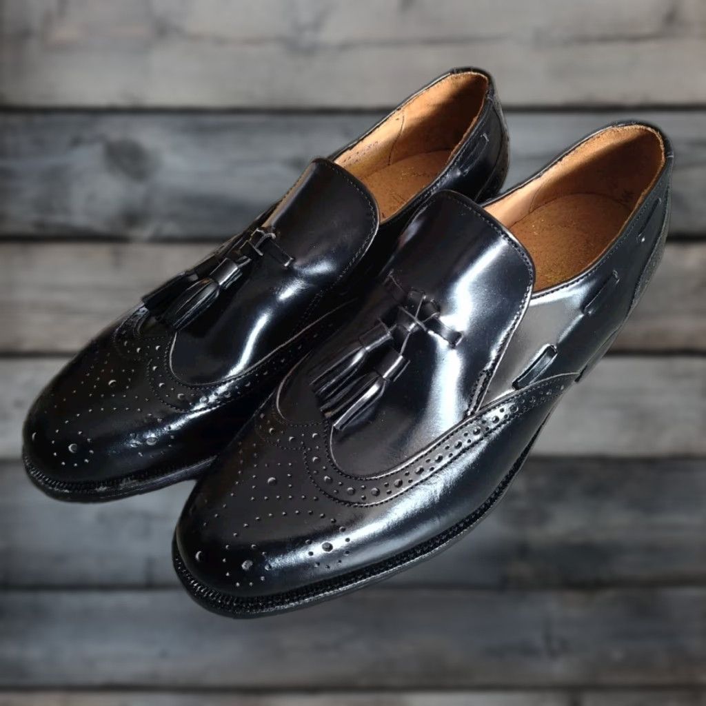 Imperial VINTAGE Mason Executive Imperial Men’s Dress Shoes Brogue Loafers Tasseled Full Brogue 70s Black Size 7 Mens Size US 7 / EU 40 - 1 Thumbnail
