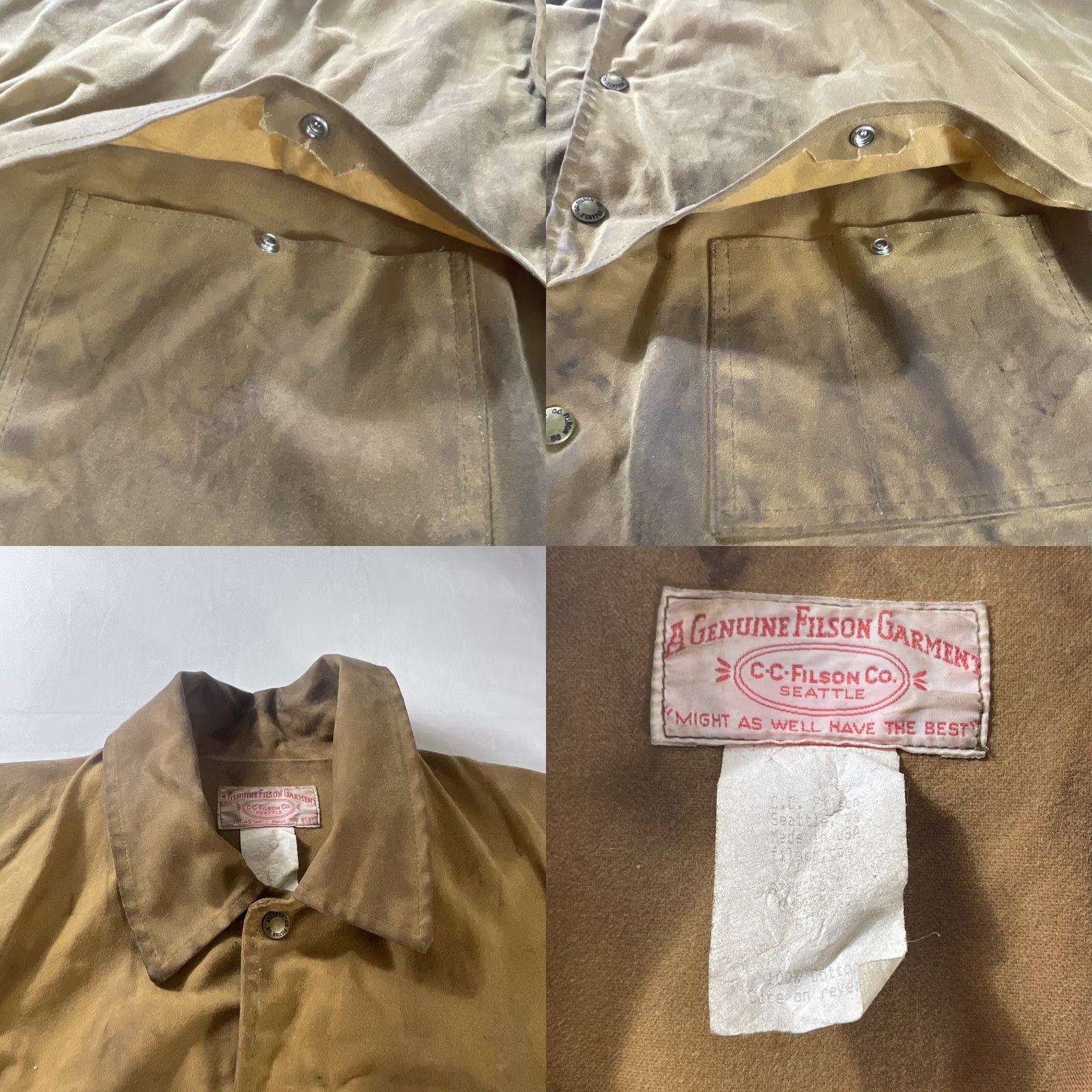 Filson VINTAGE Filson 63 Men's XL Waxed Jacket Double Tin Cloth Logger Cruiser Worn Beige Tin Jacket Field Jacket Mens XL Beige 1963 Decade Outdoor Size US XL / EU 56 / 4 - 9 Thumbnail