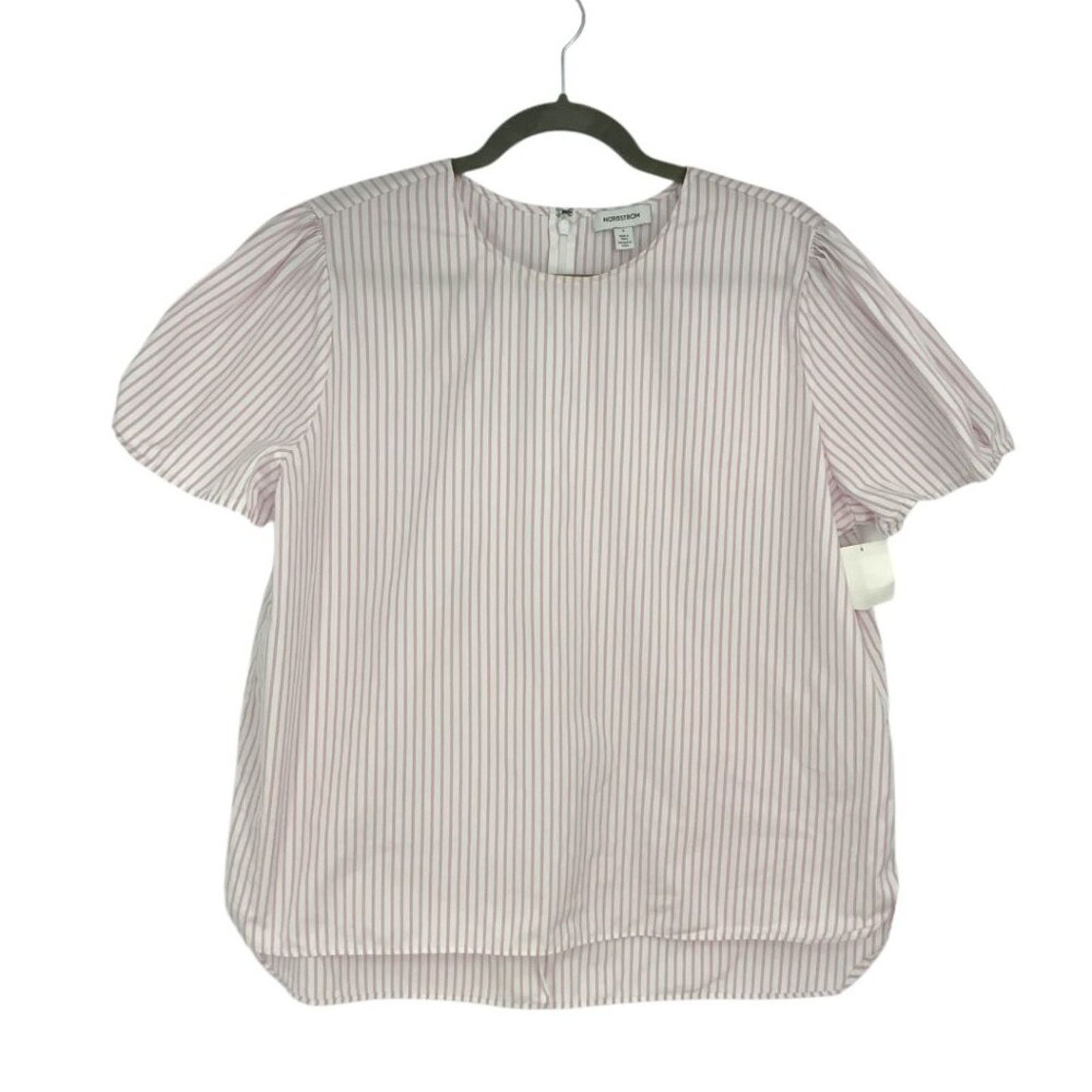 Nordstrom Nordstrom 100% Cotton Puff Sleeve Top Pink Stripe Large NWOT Size L / US 10 / IT 46 - 2 Thumbnail