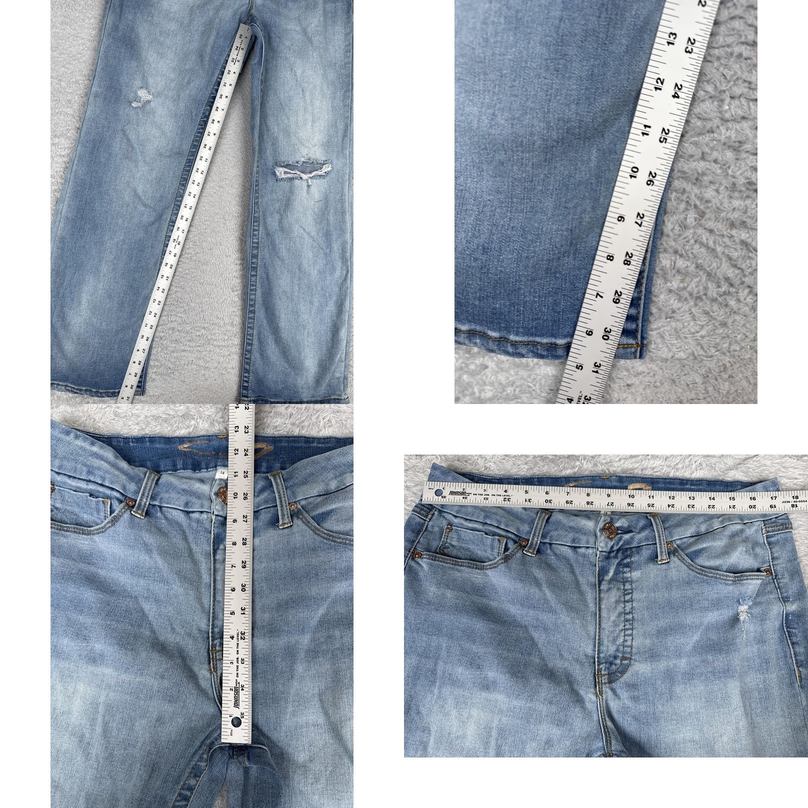 Vintage Seven7 Jeans Womens 14 Tummyless High Rise Slim Bootcut Blue Light Wash 34x31 Pocket Distressed Denim Regular Rise Front Zip Leather Patch Boyfriend** Size 36" / US 14 / IT 50 - 8 Thumbnail