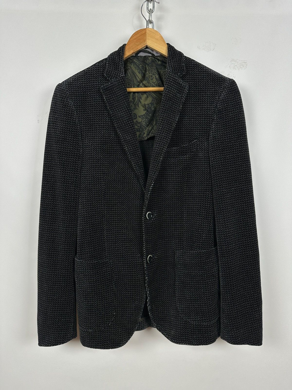 Etro New Jersey Charcoal Melange Silk Paisley Lined Blazer