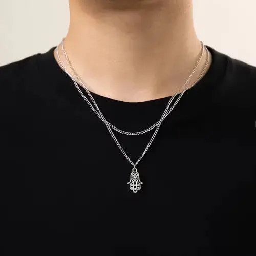VIBE Layered Chains with Hand Pendant Necklace Men Size ONE SIZE - 1 Thumbnail