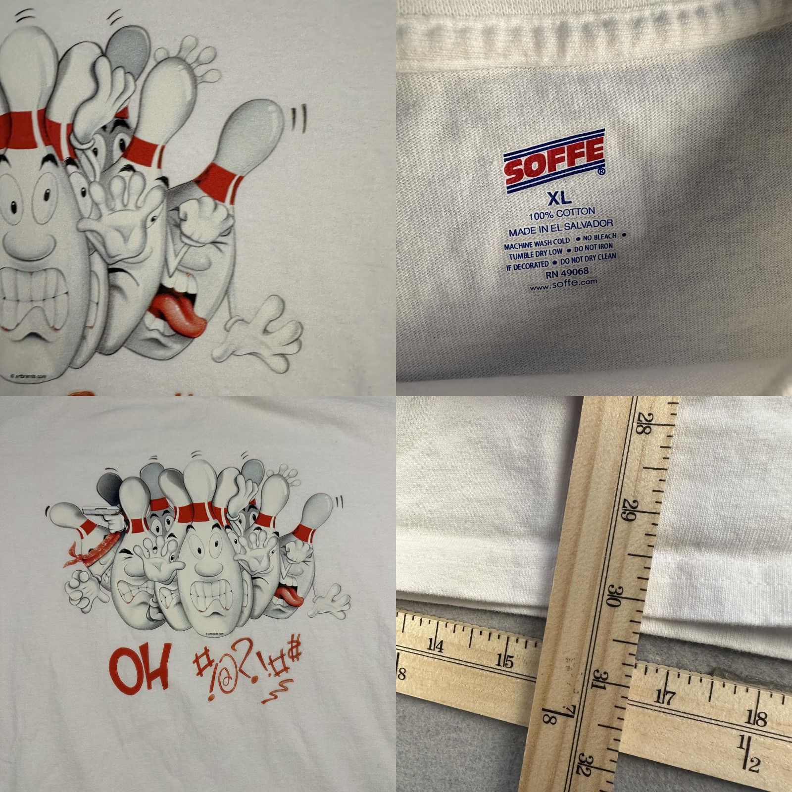 Soffe Soffe Shirt Mens XL White Bowling Cartoon Pins Graphic Funny T-Shirt Tee Casual Size US XL / EU 56 / 4 - 8 Thumbnail