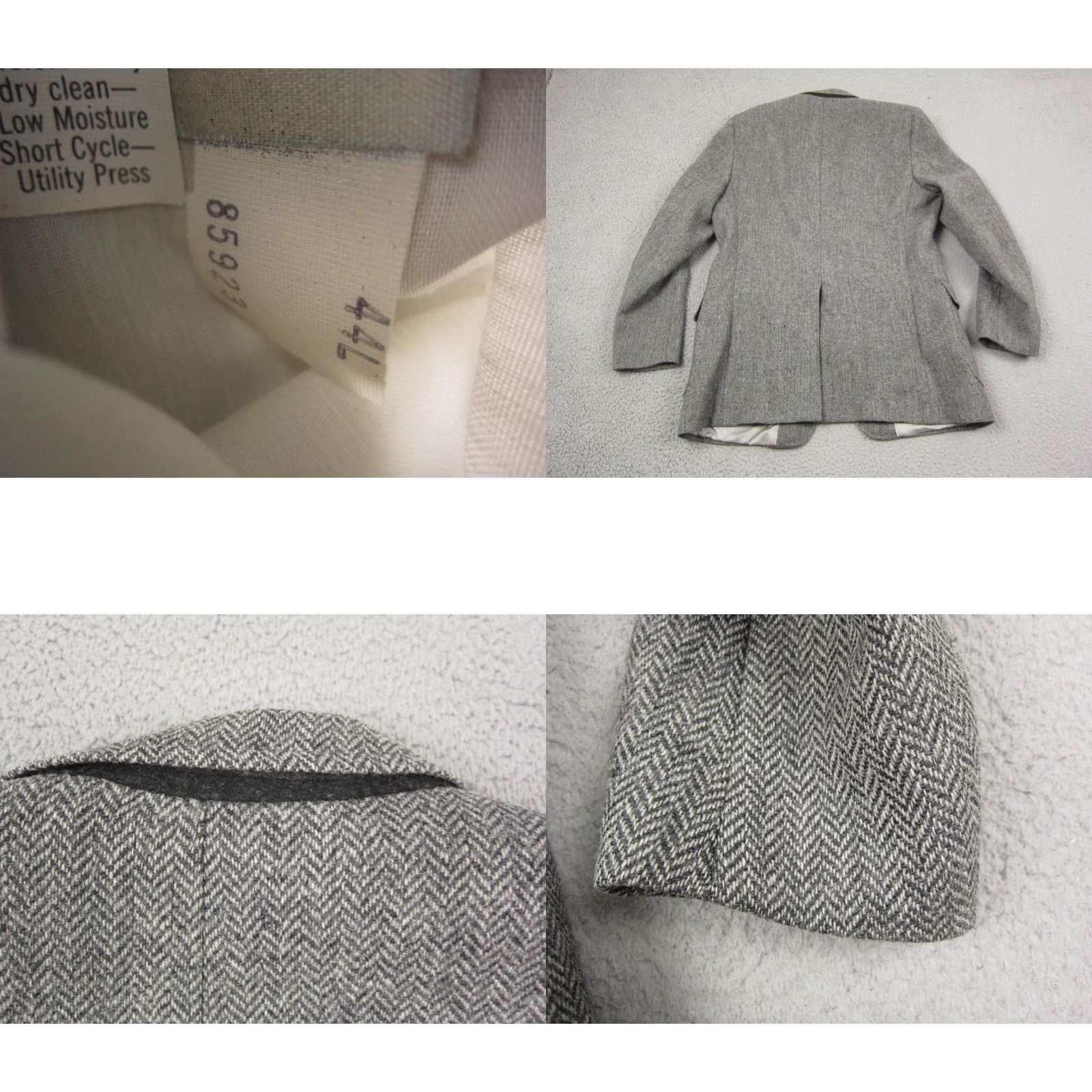 Lands' End VINTAGE Lands End Blazer Jacket Mens 44L Gray Herringbone Tweed Wool Coat 80s Blazer Men Size 44R - 10 Thumbnail