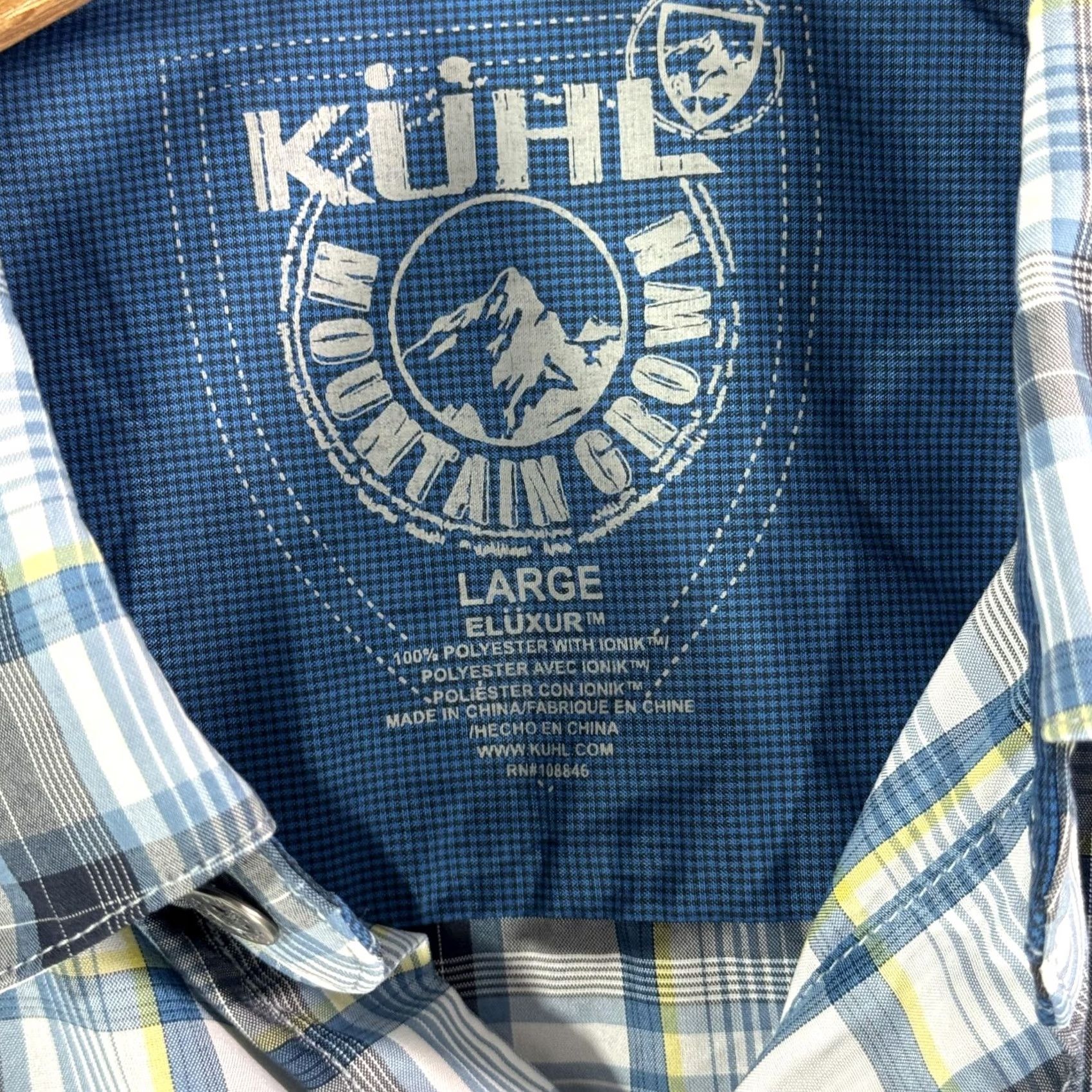 Vintage KÜHL Shirt Mens Large Blue Gray Plaid ELUXUR Short Sleeve Outdoor Hiking Shirt Size US L / EU 52-54 / 3 - 4 Thumbnail