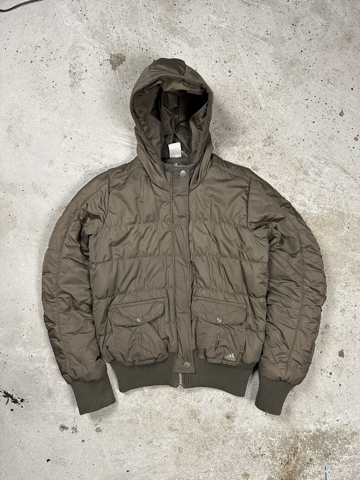 Adidas × Vintage Vintage Y2K Brown Adidas Hooded Bomber Jacket Utility Size US S / EU 44-46 / 1 - 1 Thumbnail