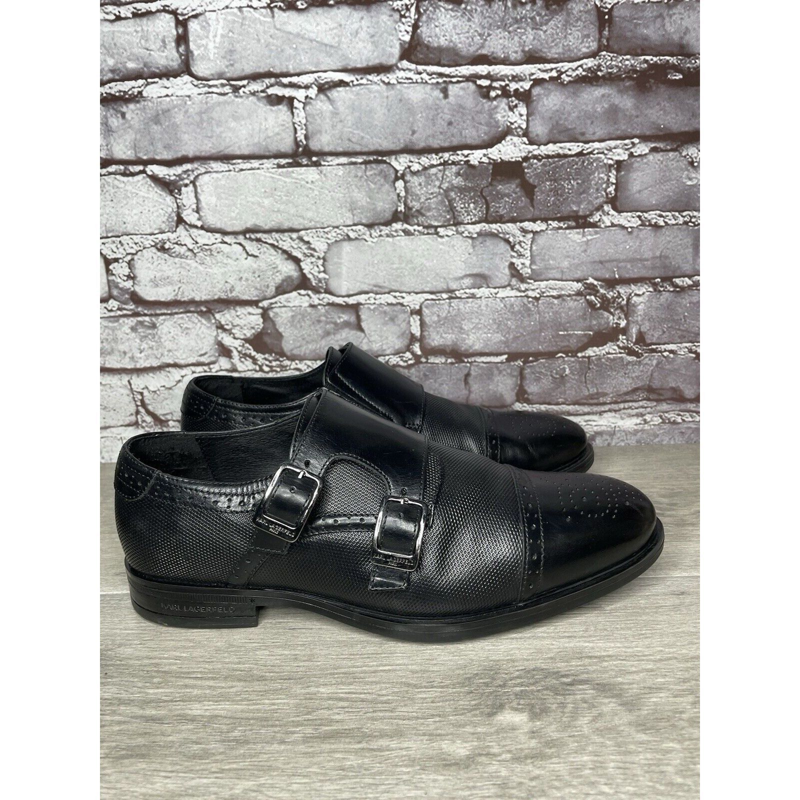 Karl Lagerfeld KARL LAGERFELD Black Leather Double Monk Strap Loafers Shoes Size US 11.5 / EU 44-45 - 3 Thumbnail